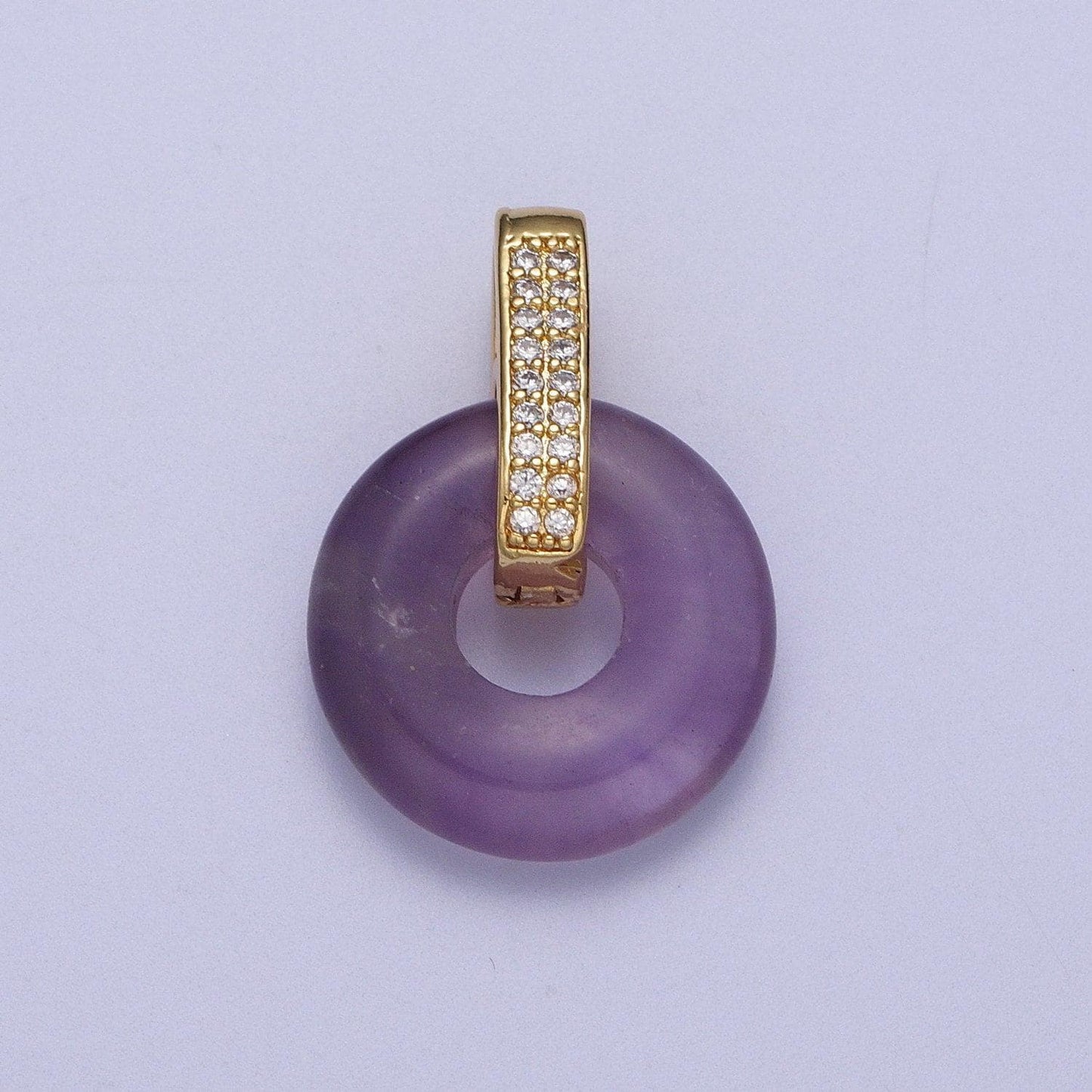 Natural amethyst, onyx, jade, tiger eye, rose quartz donut micro paved pendant | h267 h270 h271 h272 h273