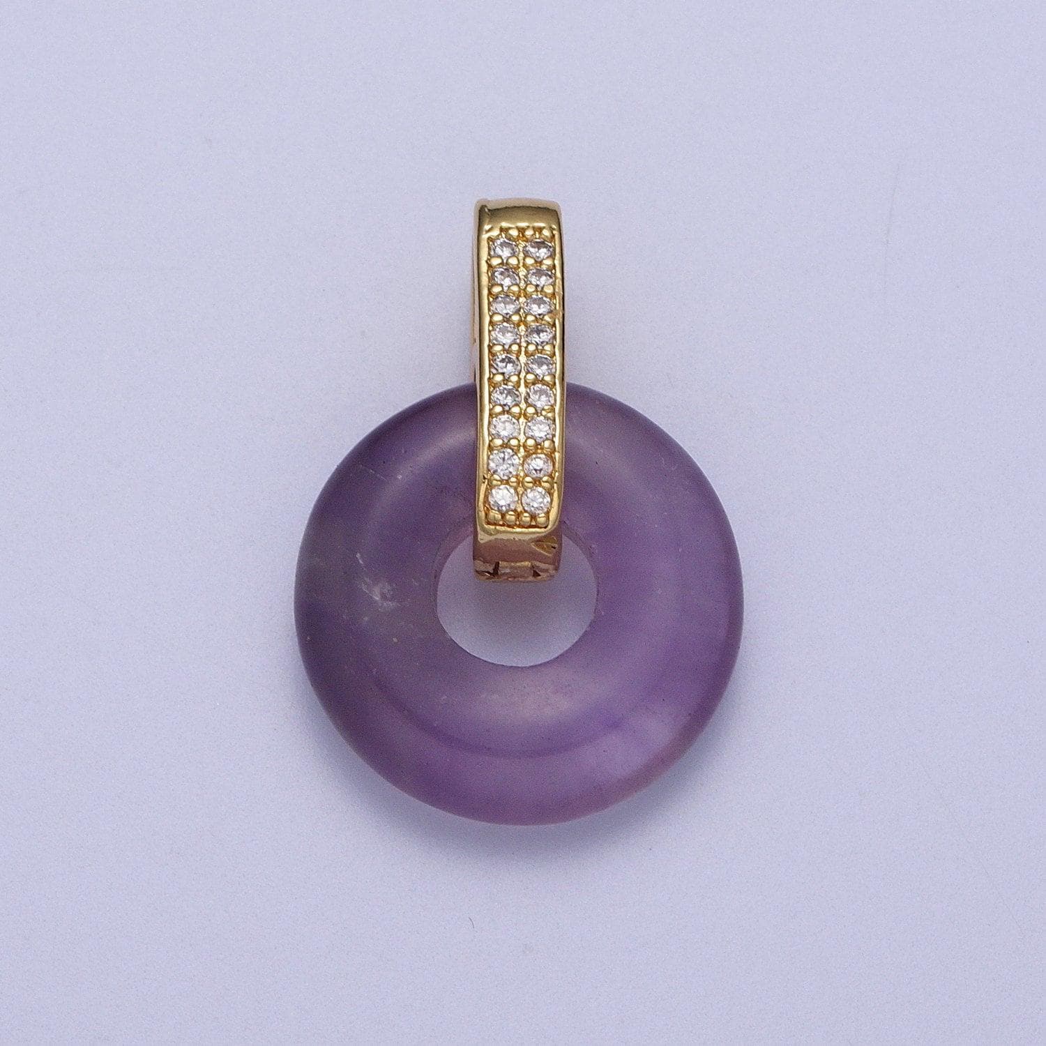 Natural amethyst, onyx, jade, tiger eye, rose quartz donut micro paved pendant | h267 h270 h271 h272 h273