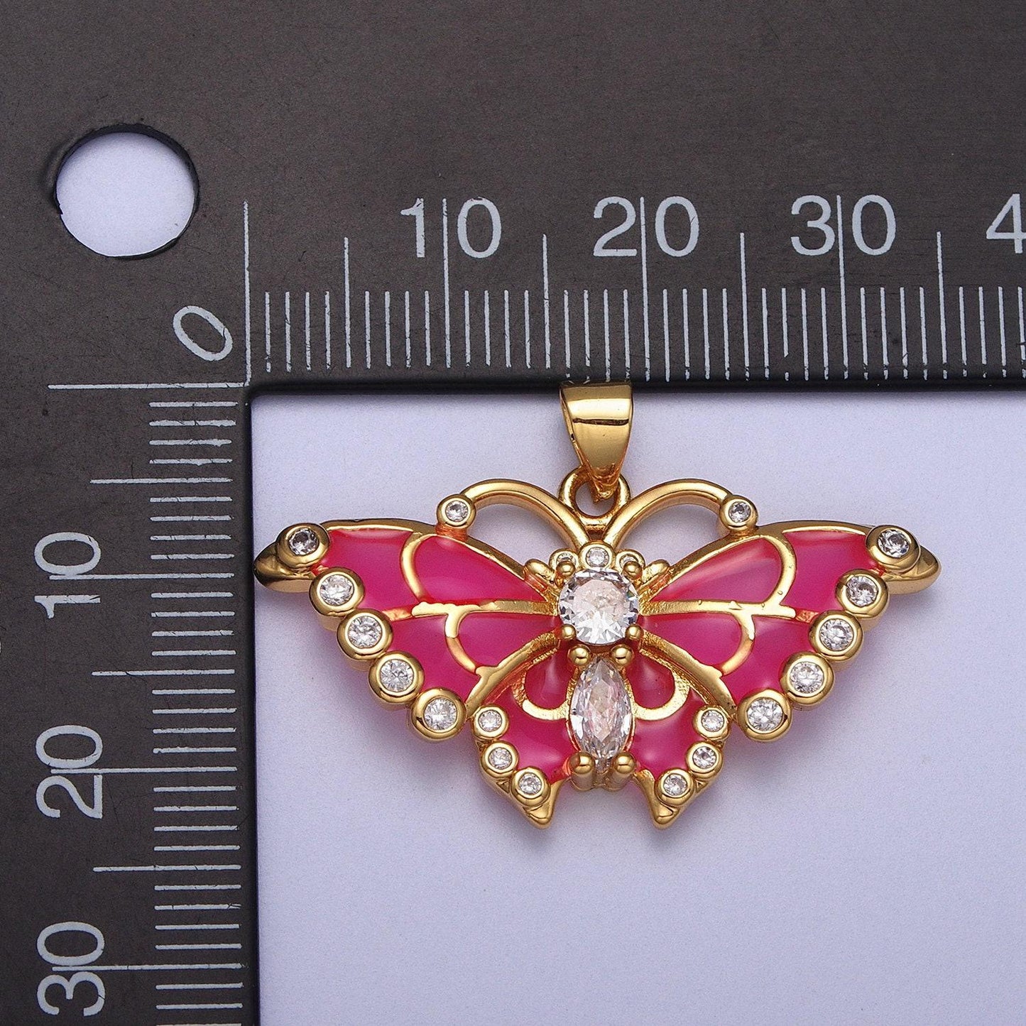 Hot pink butterfly charm gold barbiecore jewelry necklace pendant mariposa charm h-266