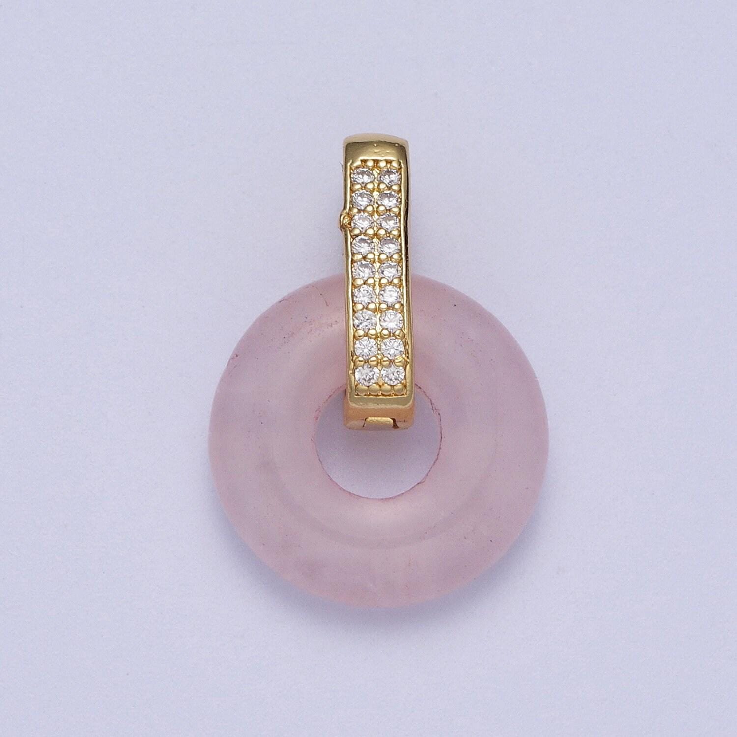 Natural amethyst, onyx, jade, tiger eye, rose quartz donut micro paved pendant | h267 h270 h271 h272 h273
