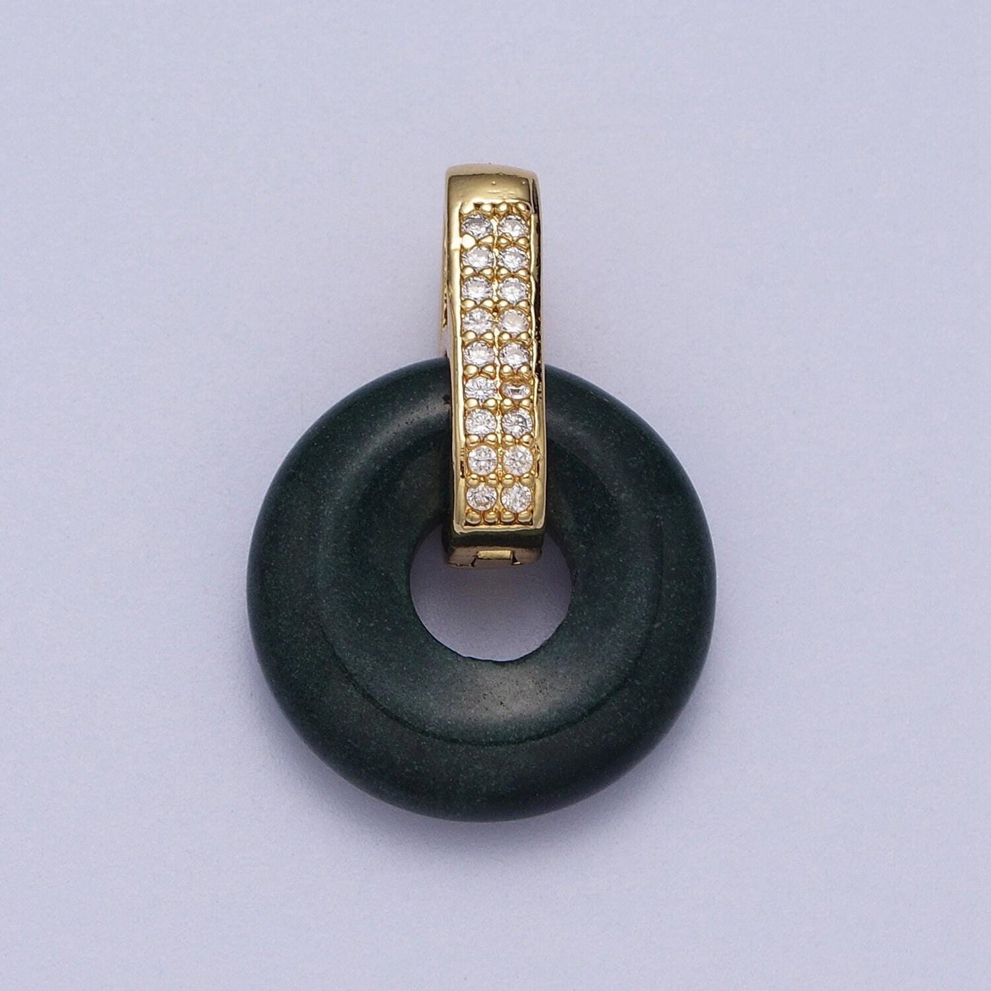 Natural amethyst, onyx, jade, tiger eye, rose quartz donut micro paved pendant | h267 h270 h271 h272 h273
