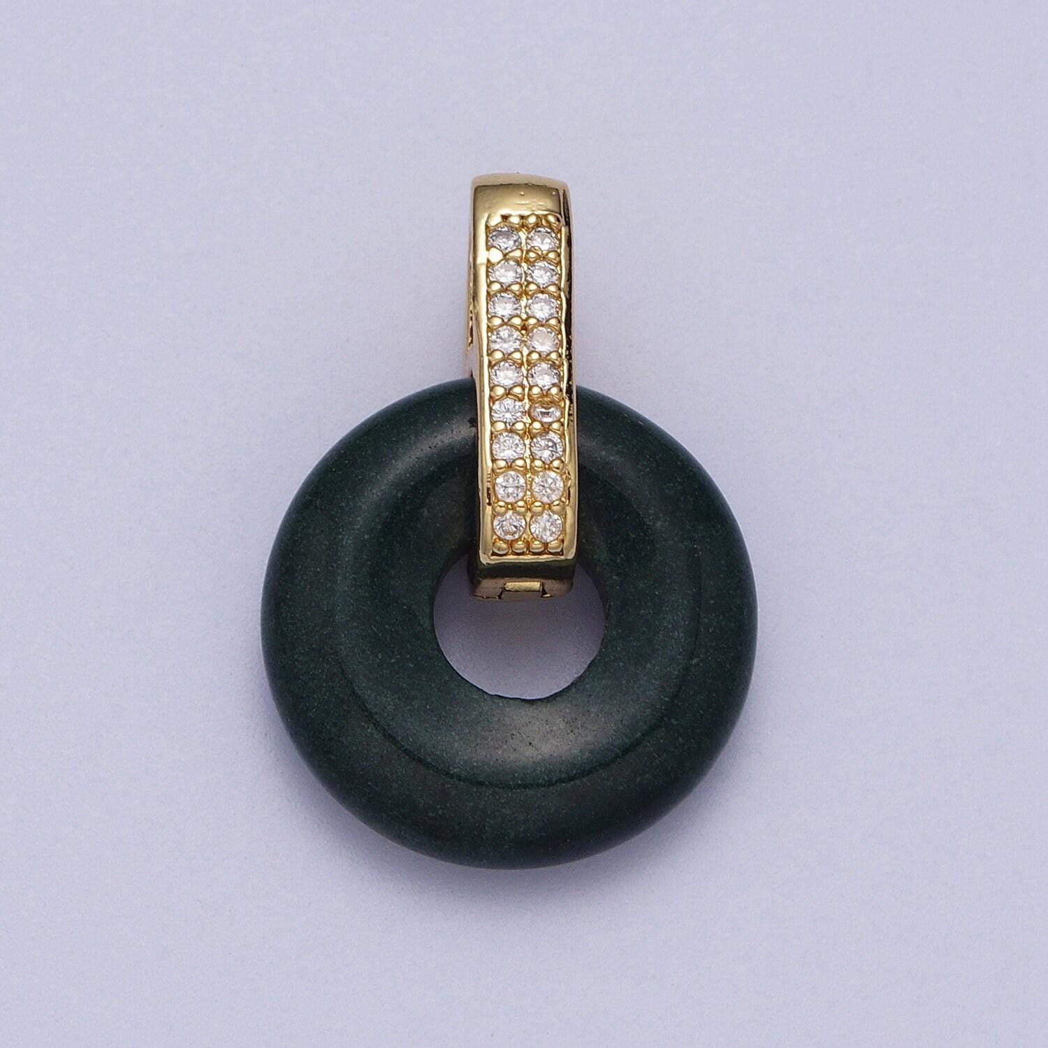 Natural amethyst, onyx, jade, tiger eye, rose quartz donut micro paved pendant | h267 h270 h271 h272 h273