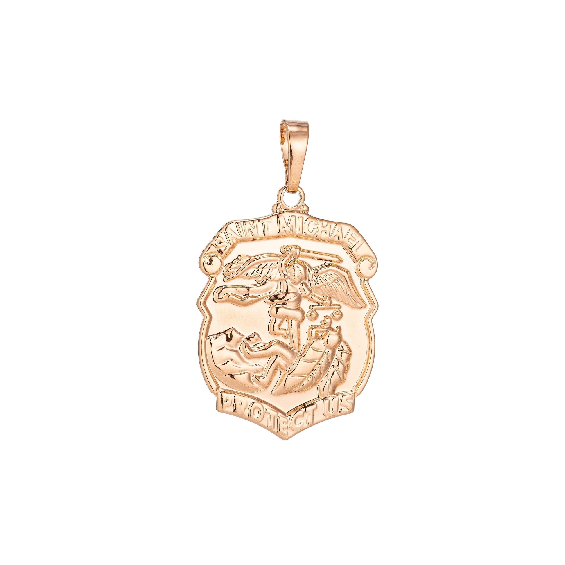 18k gold filled archangel saint michael medal pendant for protection protect us with prayer in the back for necklace jewelry making h-260