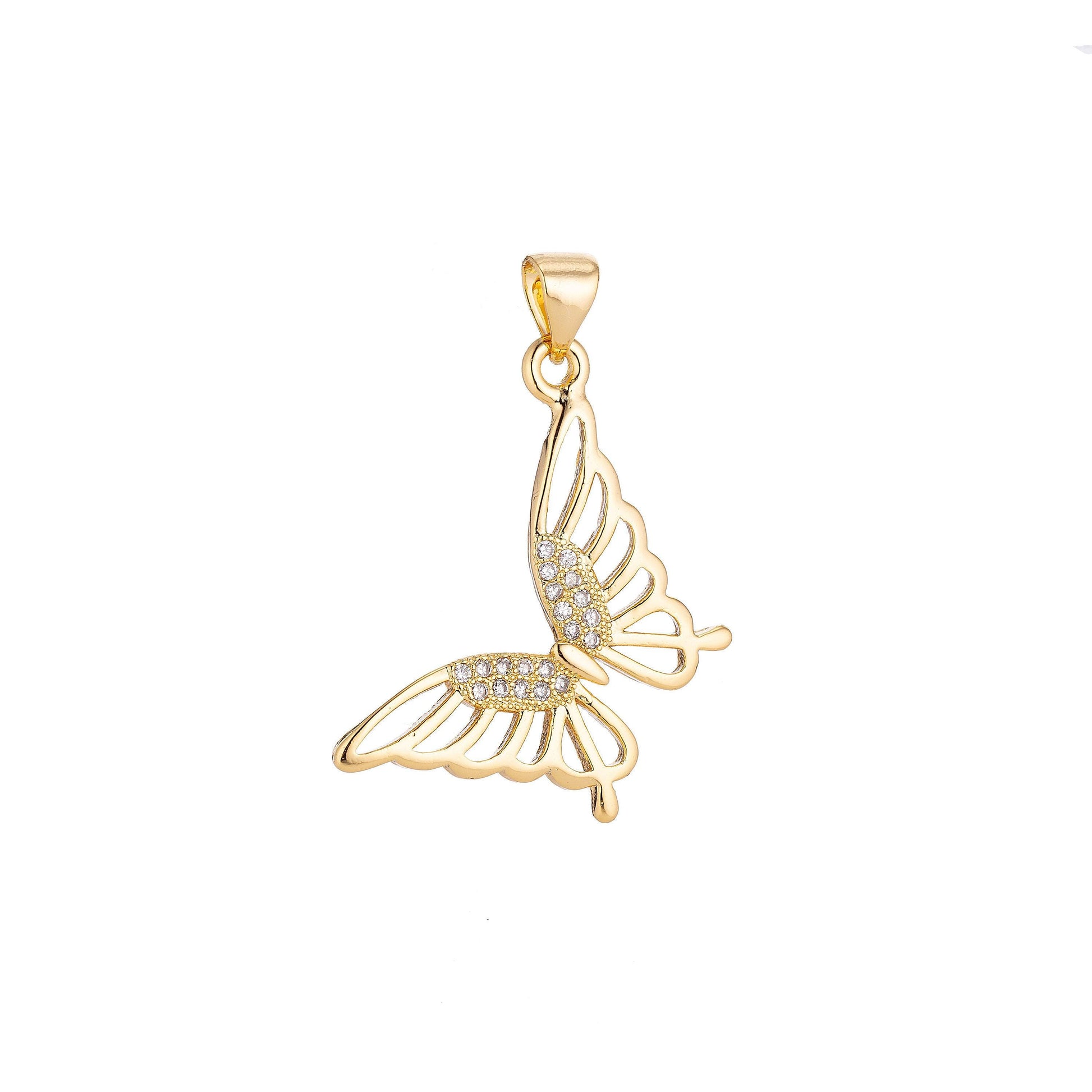 18k gold filled monarch butterfly romantic lover spring animal cubic zircon bracelet charm necklace pendant for jewelry making h-256