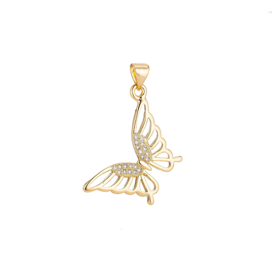 18k gold filled monarch butterfly romantic lover spring animal cubic zircon bracelet charm necklace pendant for jewelry making h-256