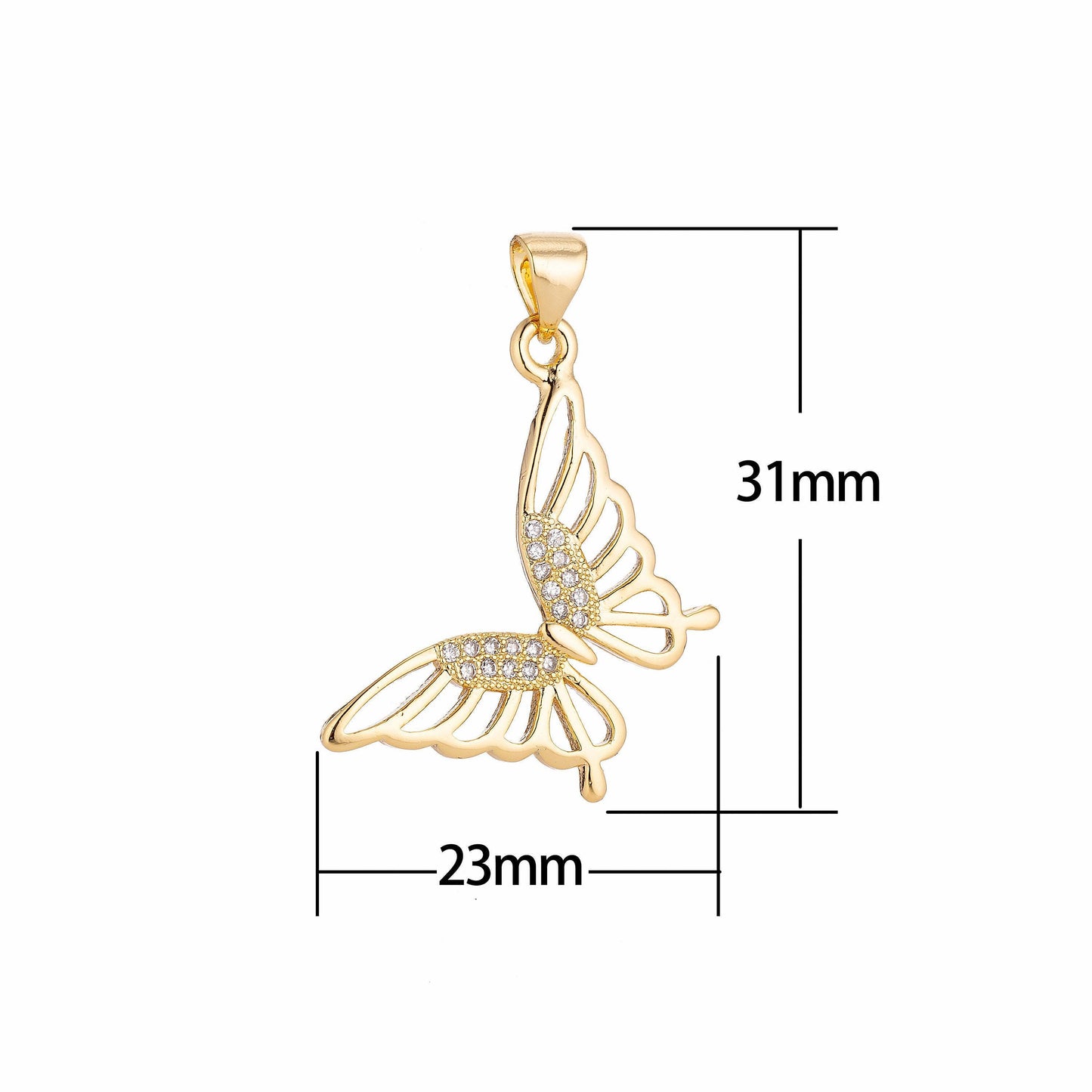 18k gold filled monarch butterfly romantic lover spring animal cubic zircon bracelet charm necklace pendant for jewelry making h-256