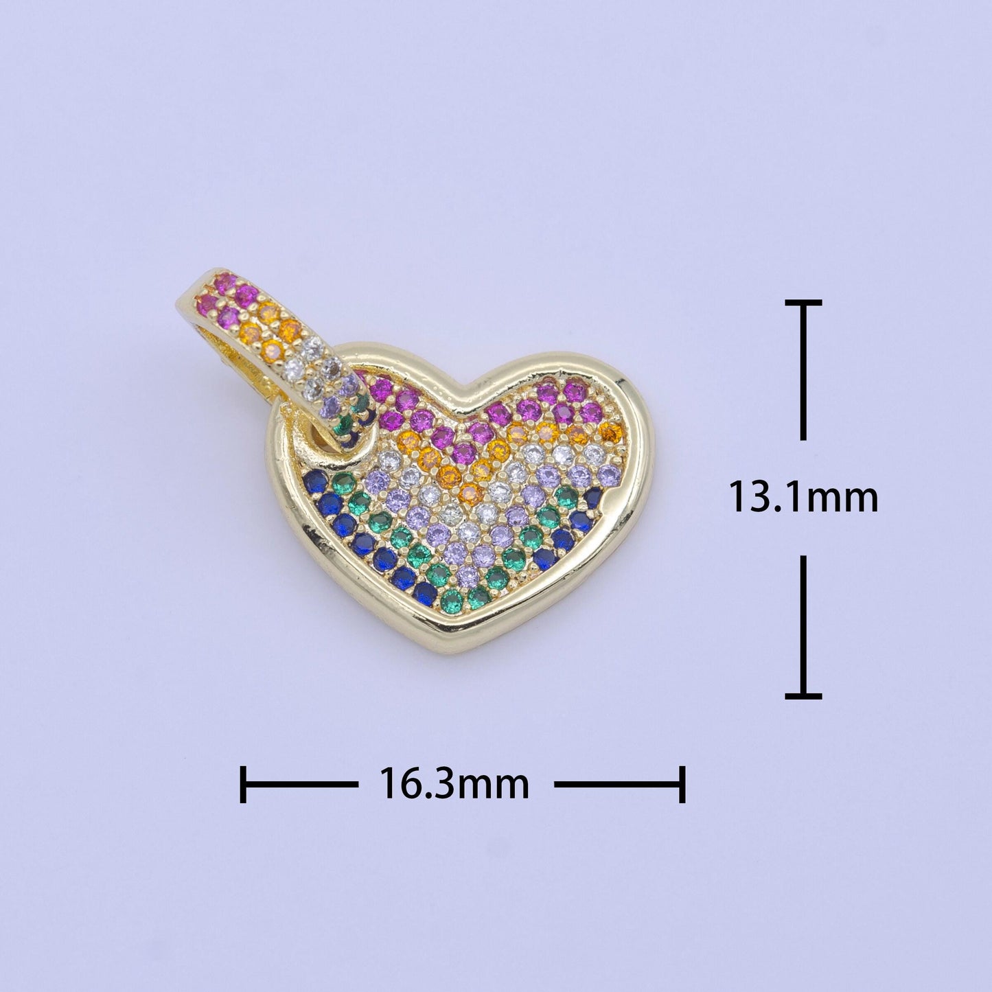 Rainbow heart pendant lead nickel free gold plated brass, cubic zirconia, cubic charm, cz charm, necklace pendant h245
