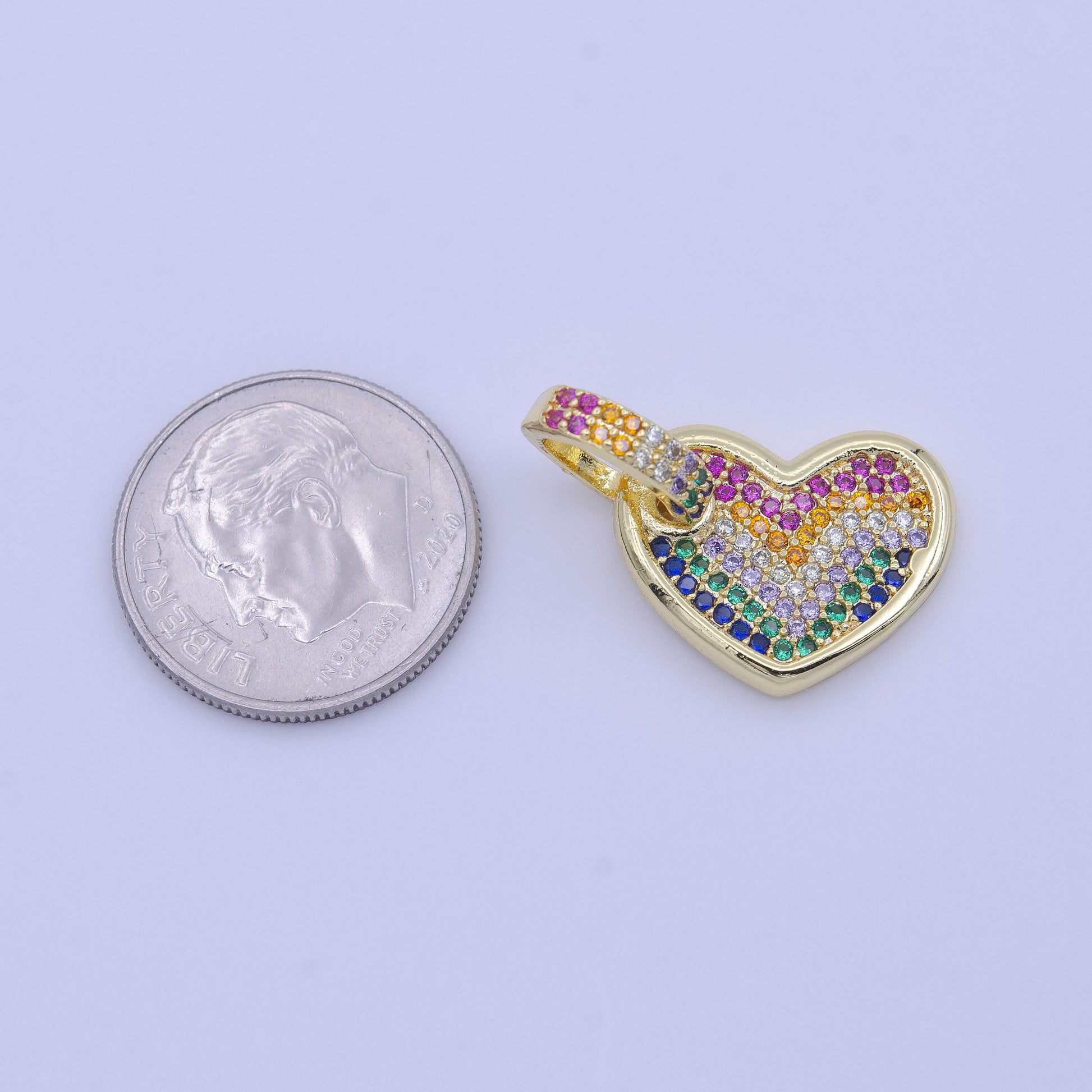 Rainbow heart pendant lead nickel free gold plated brass, cubic zirconia, cubic charm, cz charm, necklace pendant h245