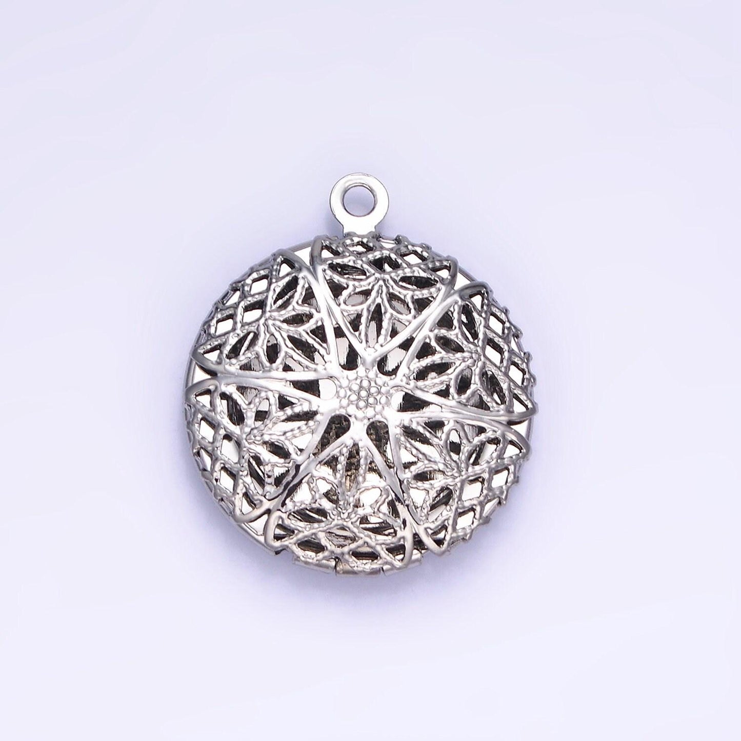 14k gold filled flower filigree round locket charm in gold & silver | h242