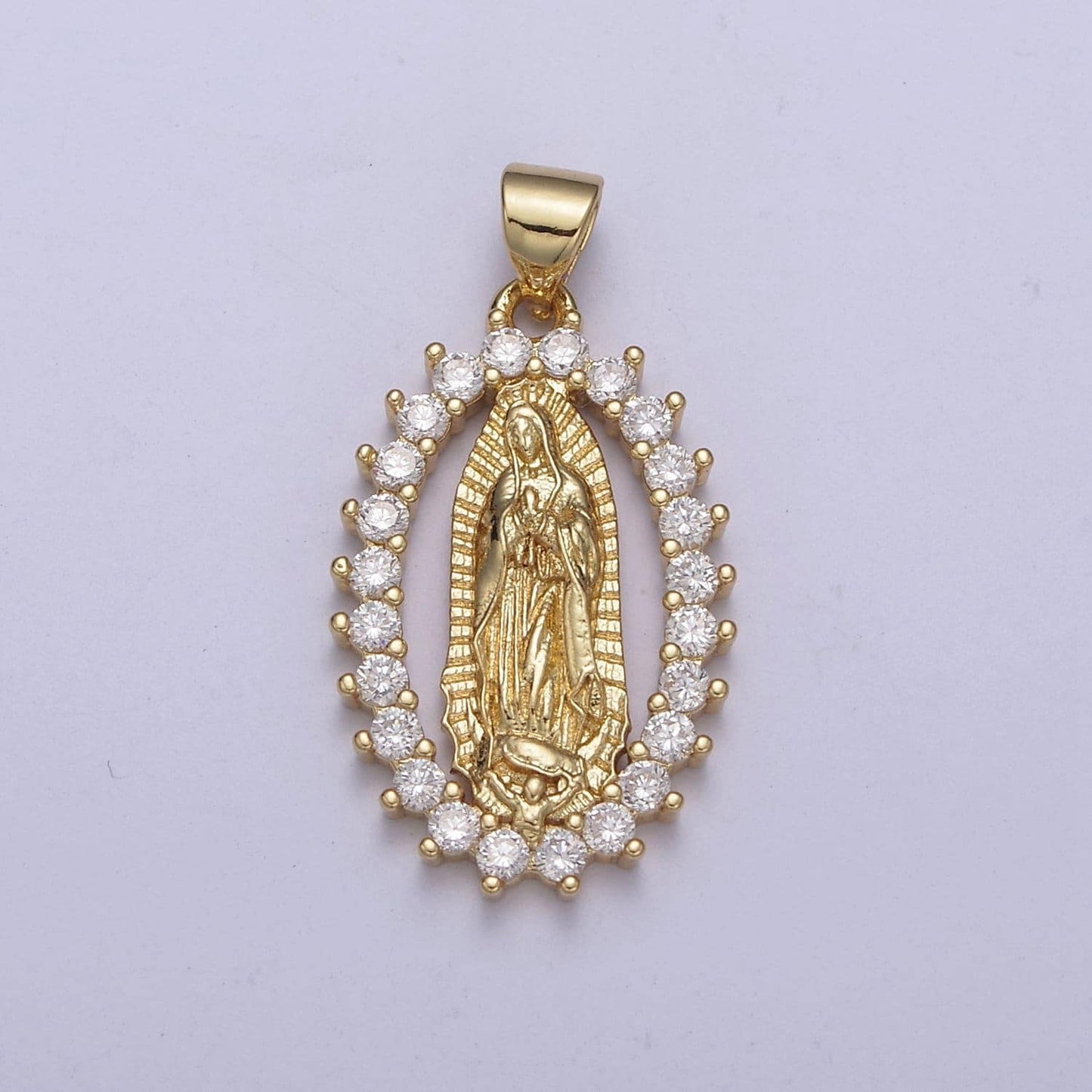 14k gold filled virgin mary pendant cz lady guadalupe charm necklace, religious catholic jewelry charm h-235