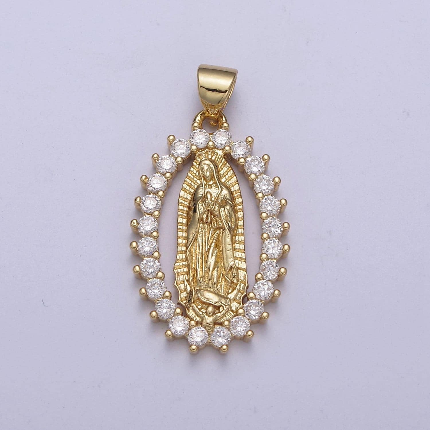 14k gold filled virgin mary pendant cz lady guadalupe charm necklace, religious catholic jewelry charm h-235
