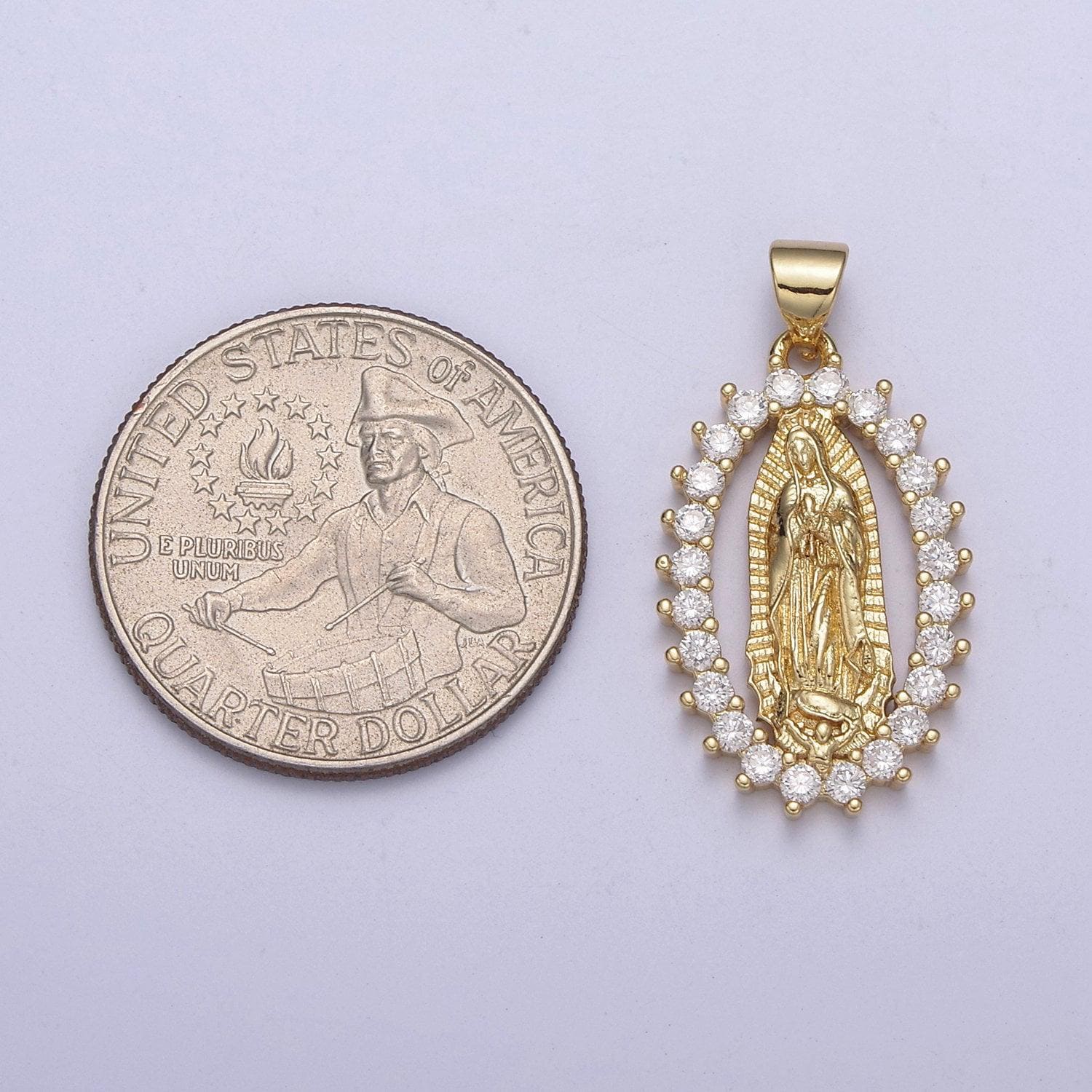 14k gold filled virgin mary pendant cz lady guadalupe charm necklace, religious catholic jewelry charm h-235