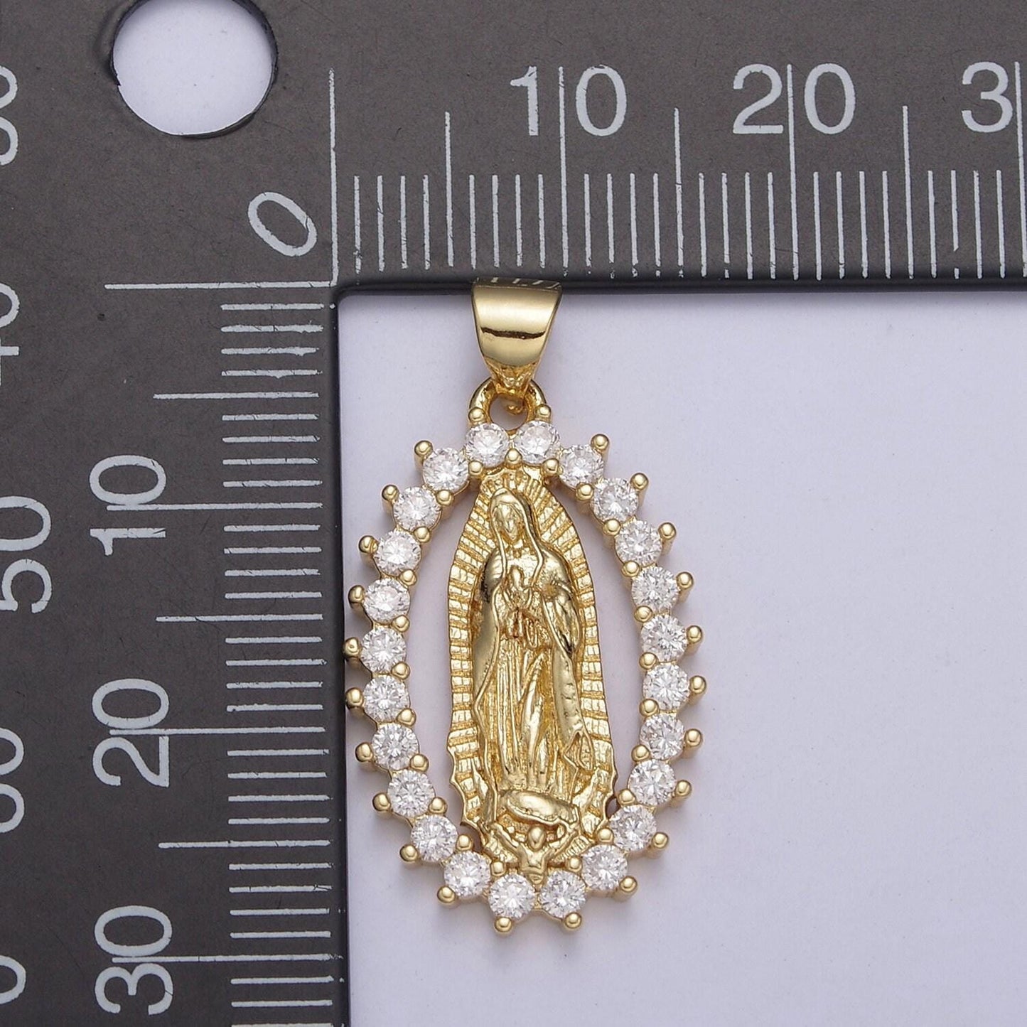 14k gold filled virgin mary pendant cz lady guadalupe charm necklace, religious catholic jewelry charm h-235