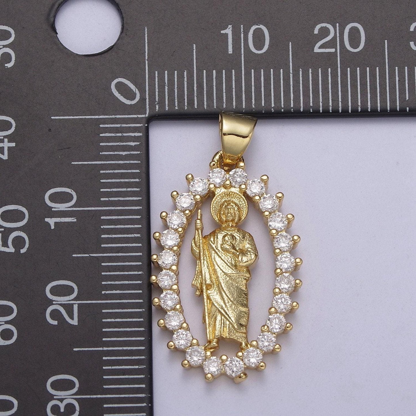 14k gold filled saint jude pendant cz san judas tadeo charm necklace, religious catholic jewelry san judas tadeo charm h-227