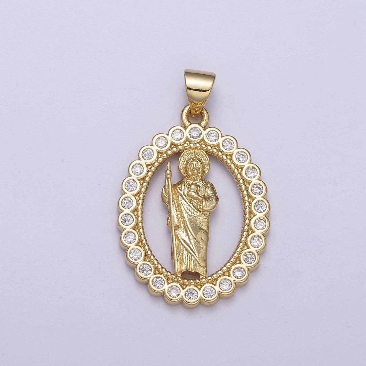 Gold medallion charm cz jesus pendant cubic zirconia charm religious jewelry h226