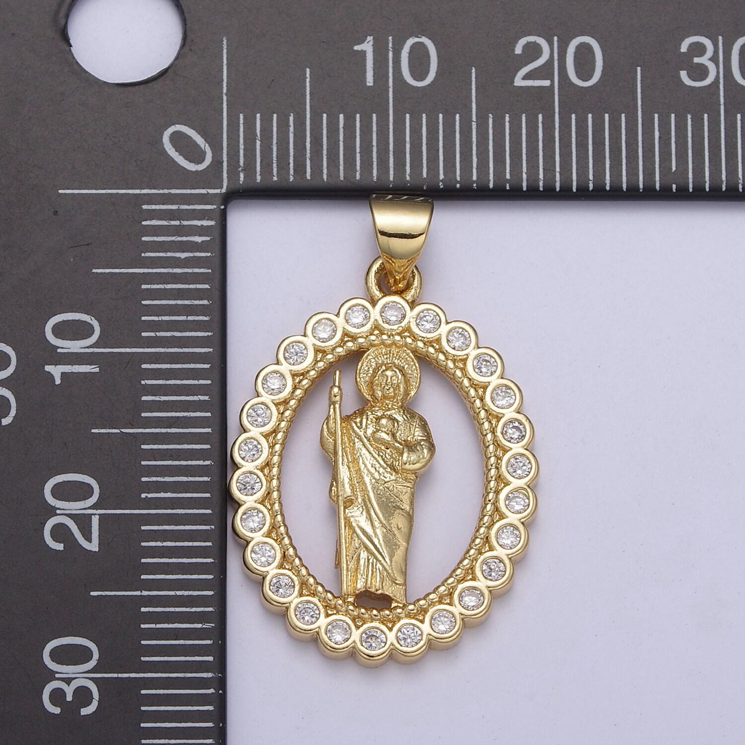 Gold medallion charm cz jesus pendant cubic zirconia charm religious jewelry h226