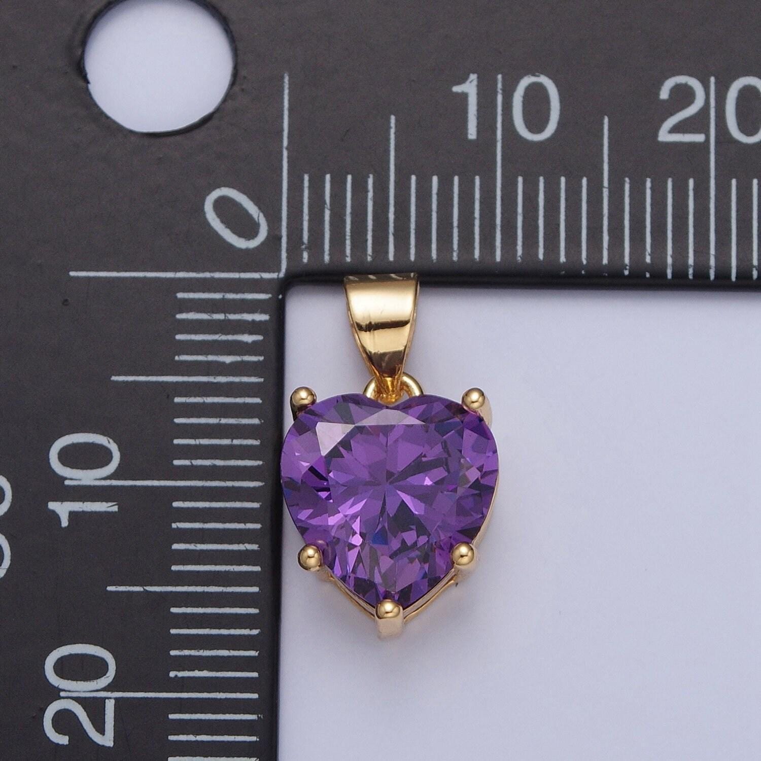 24k gold filled dainty royal purple heart pendant, micro pave cz cubic zirconia love valentine for diy jewelry making | h-216