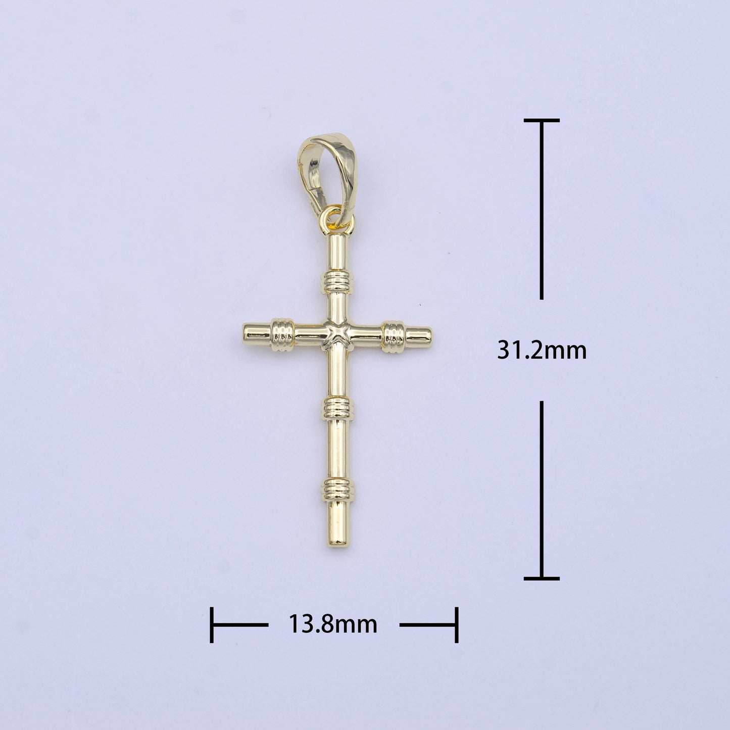 Dainty bamboo cross pendant , gold cross charm add on charm for rosary religious necklace earring supply h179