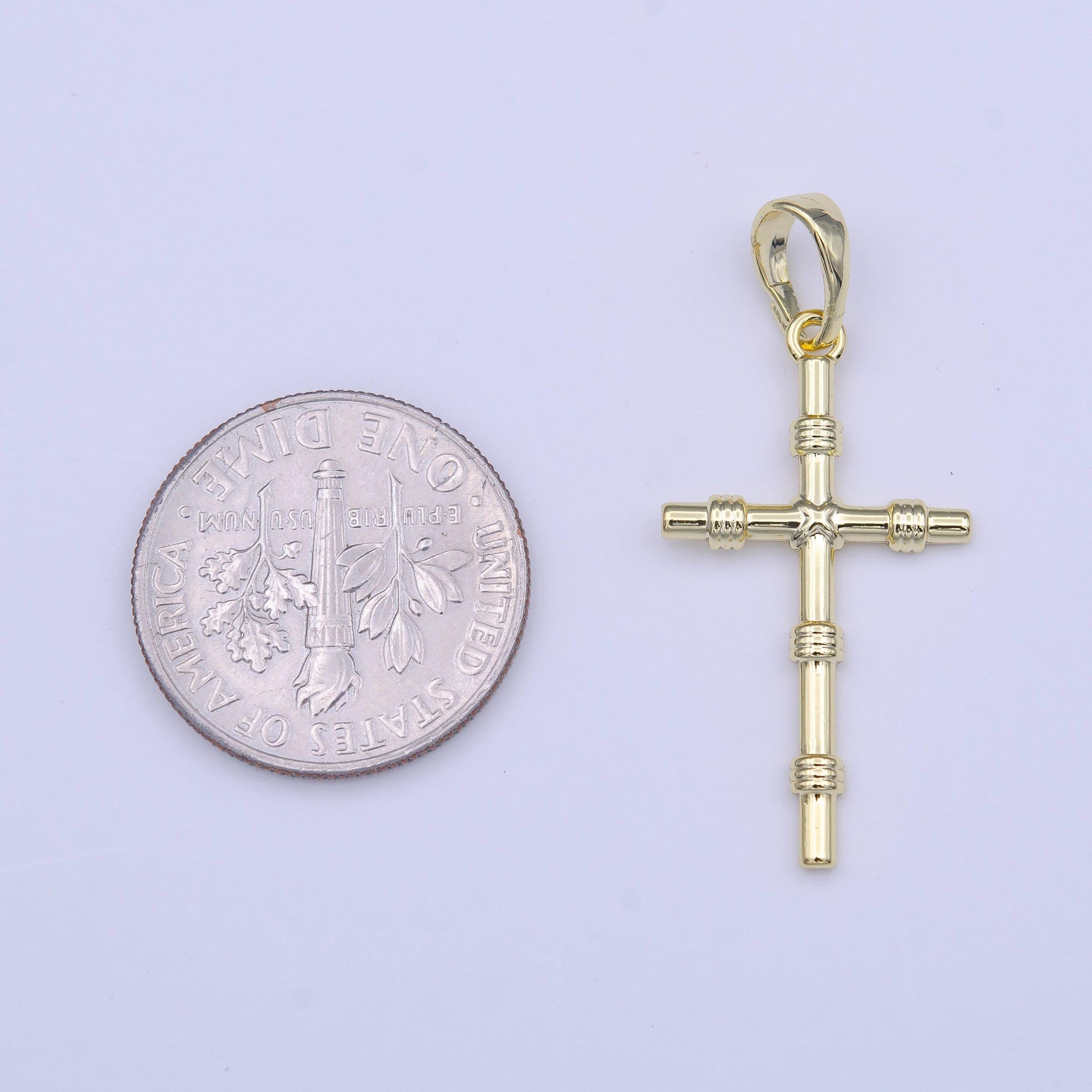 Dainty bamboo cross pendant , gold cross charm add on charm for rosary religious necklace earring supply h179