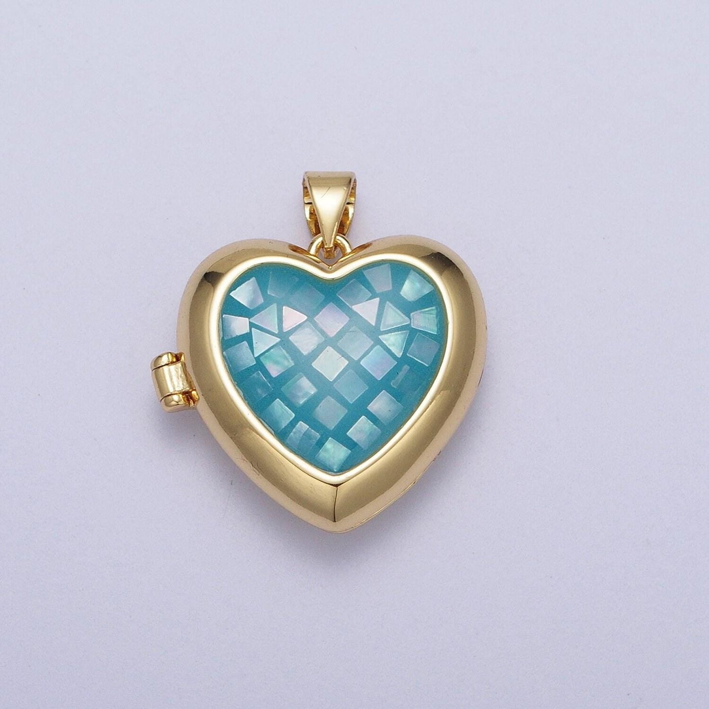 24k gold filled shell love heart locket charm necklace, abalone pink blue white green shell for personalized necklace pendant | h-151