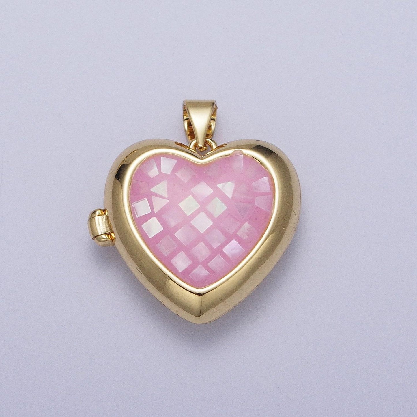 24k gold filled shell love heart locket charm necklace, abalone pink blue white green shell for personalized necklace pendant | h-151