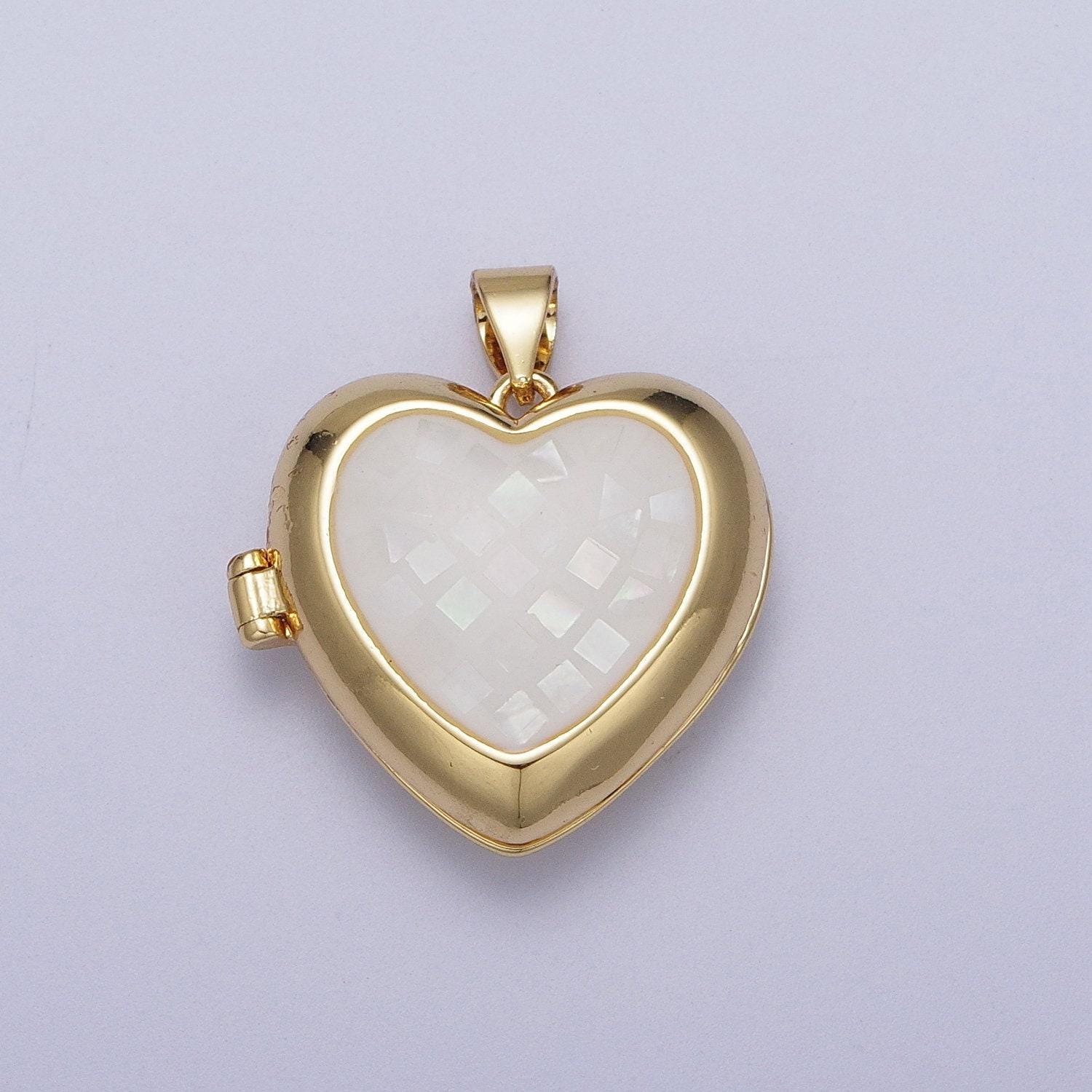 24k gold filled shell love heart locket charm necklace, abalone pink blue white green shell for personalized necklace pendant | h-151