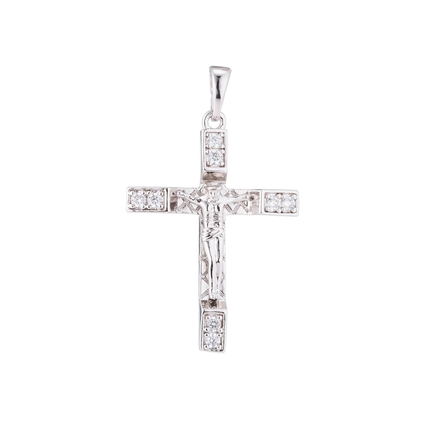 Silver cross cubic zirconia jesus christ crucifix cross pendant charm for jewelry making supplies findings h-121