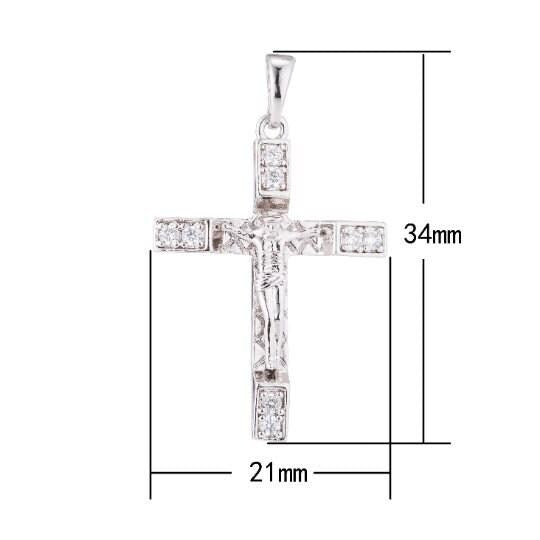 Silver cross cubic zirconia jesus christ crucifix cross pendant charm for jewelry making supplies findings h-121