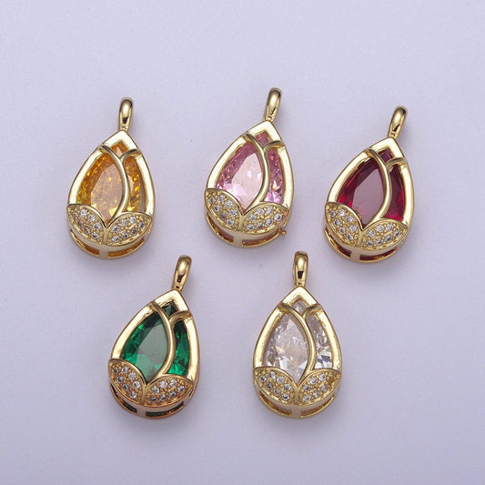 14k gold fill lotus petal charm, lotus pendant cubic zirconia dangle charm h-118 / h-119 / h-123 / h-124 / h-125