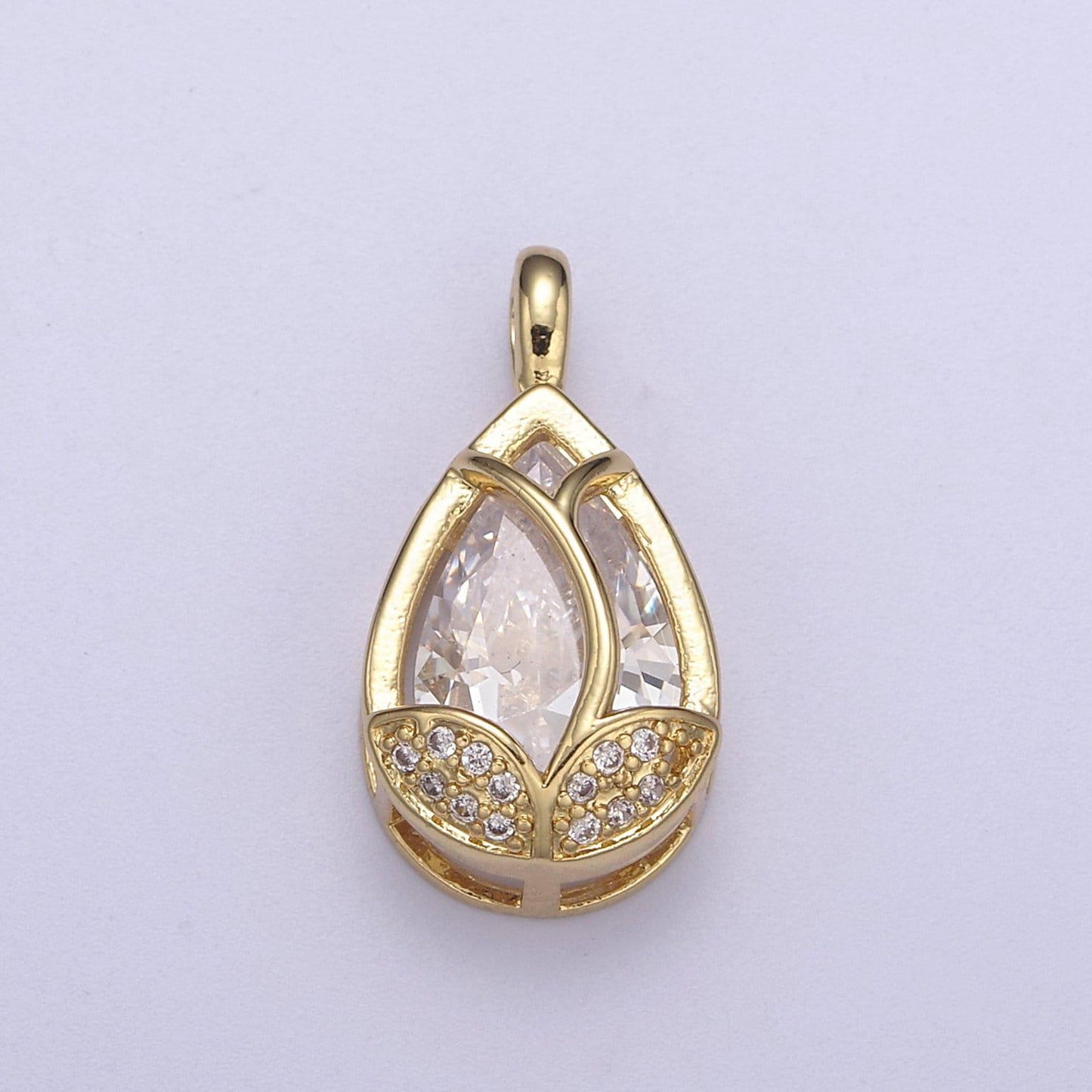 14k gold fill lotus petal charm, lotus pendant cubic zirconia dangle charm h-118 / h-119 / h-123 / h-124 / h-125