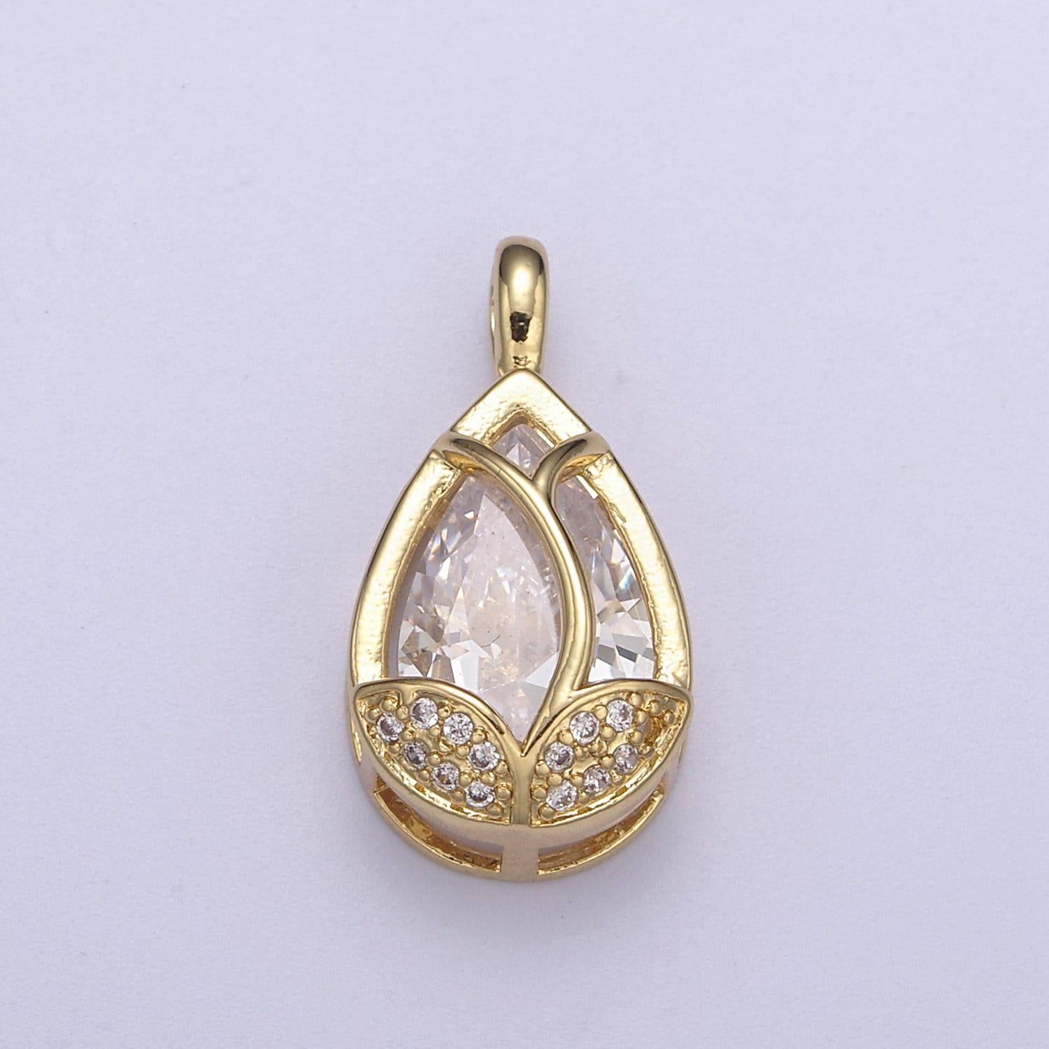 14k gold fill lotus petal charm, lotus pendant cubic zirconia dangle charm h-118 / h-119 / h-123 / h-124 / h-125