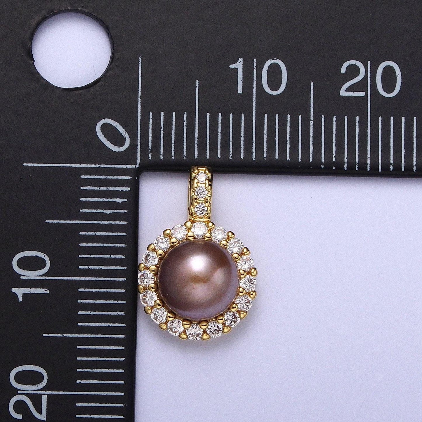 Elegant purple white round shell pearl round pendant, gold plated micro paved clear cz thick cz edge mother of pearl charm | h-102, h-108