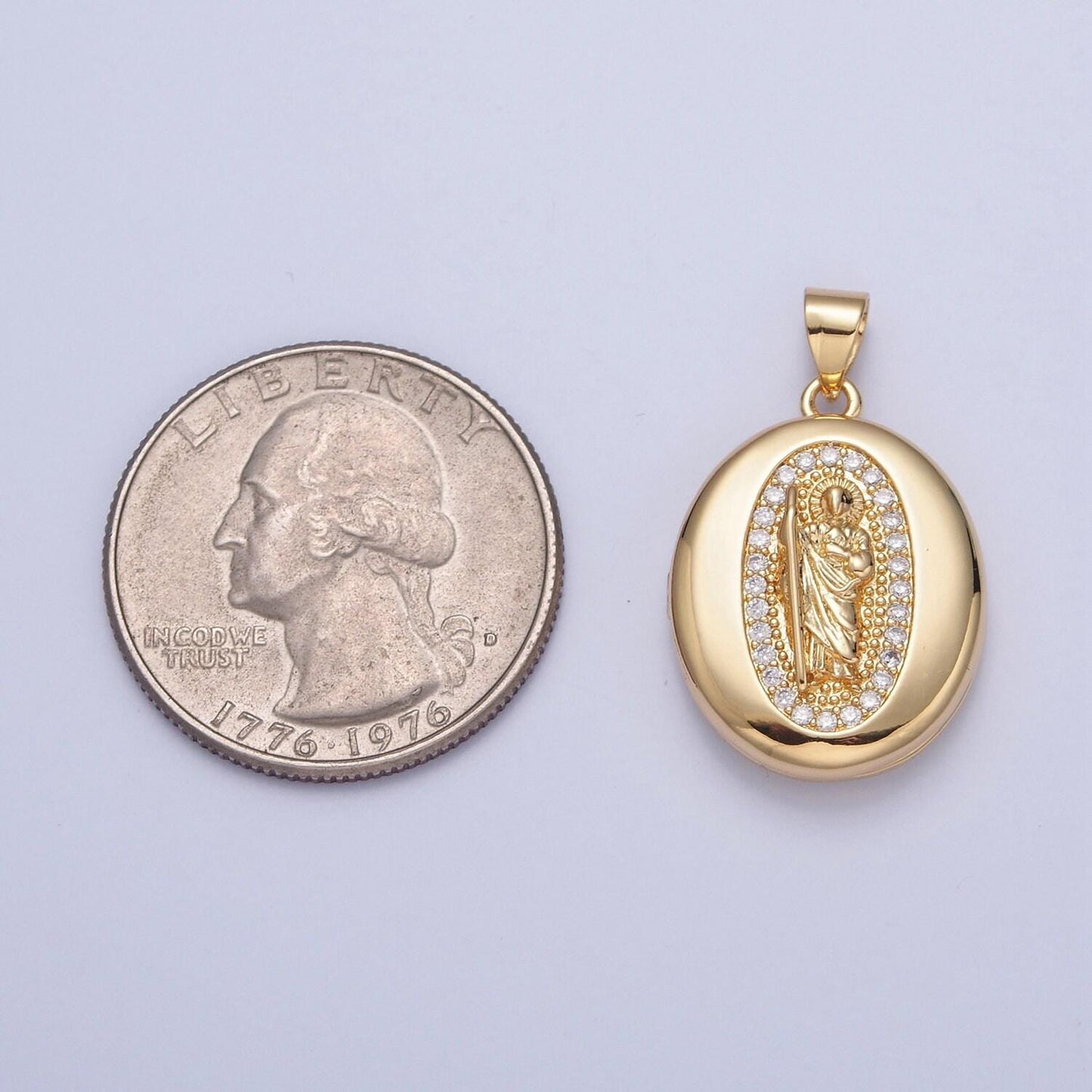 24k gold filled our lady of guadalupe and moses round oval locket micro pave cz pendant, openable virgin mary and moses charm | h-092, h-105
