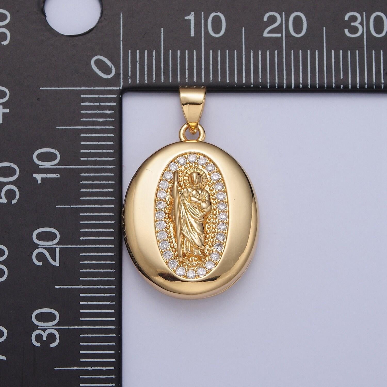 24k gold filled our lady of guadalupe and moses round oval locket micro pave cz pendant, openable virgin mary and moses charm | h-092, h-105