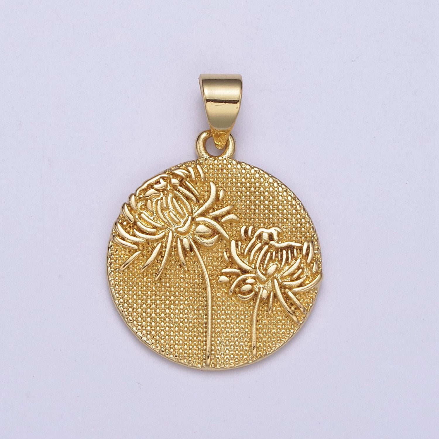 Wild flower collection gold rose flower, cotton blossom, sun flower dandelion charm medallion for necklace bracelet supply