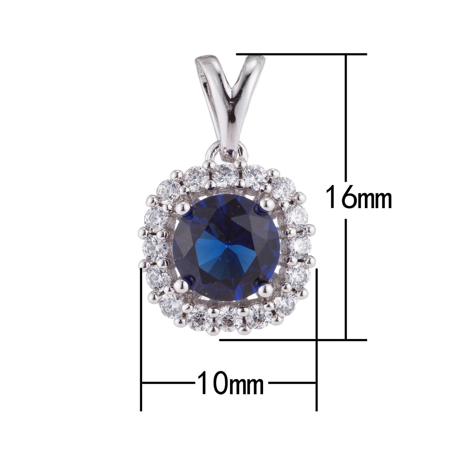 Silver sapphire blue crystal, diamond, ladies romantic gift cz necklace pendant charm bead bails findings for jewelry making h-094