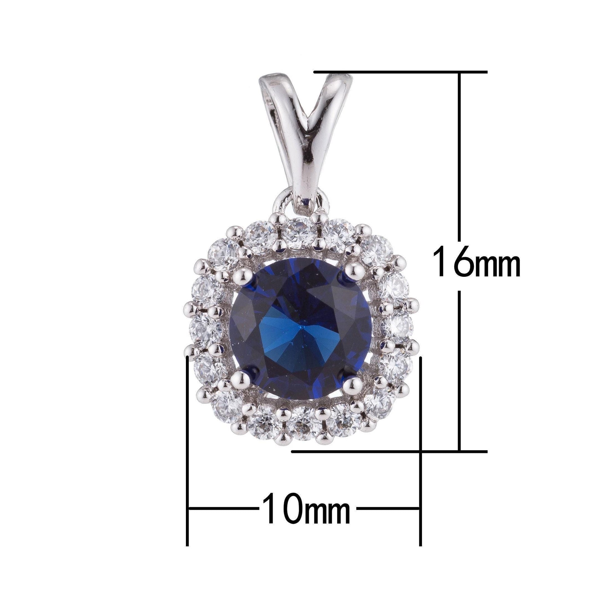 Silver sapphire blue crystal, diamond, ladies romantic gift cz necklace pendant charm bead bails findings for jewelry making h-094