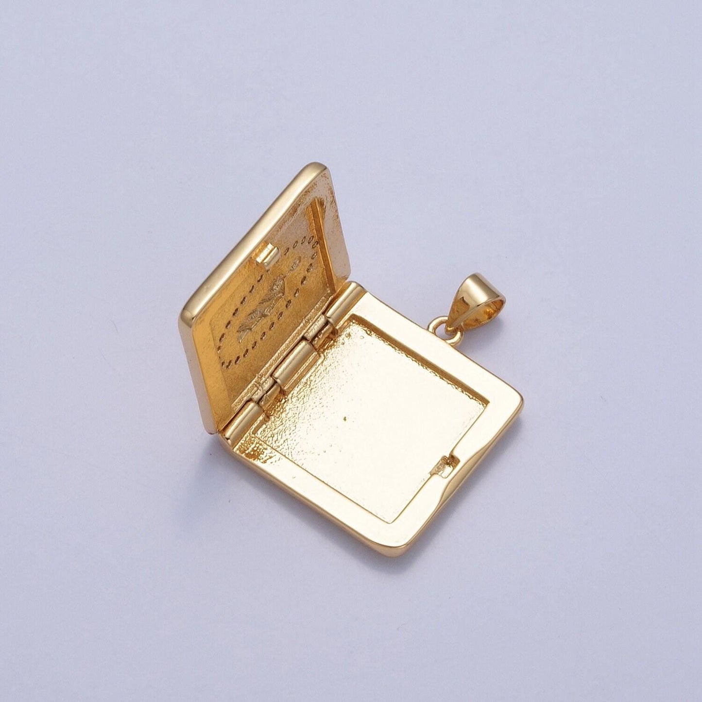 24k gold our lady of guadalupe and moses briefcase square locket micro pave cz pendant, openable virgin mary and moses charm | h-088, h-089