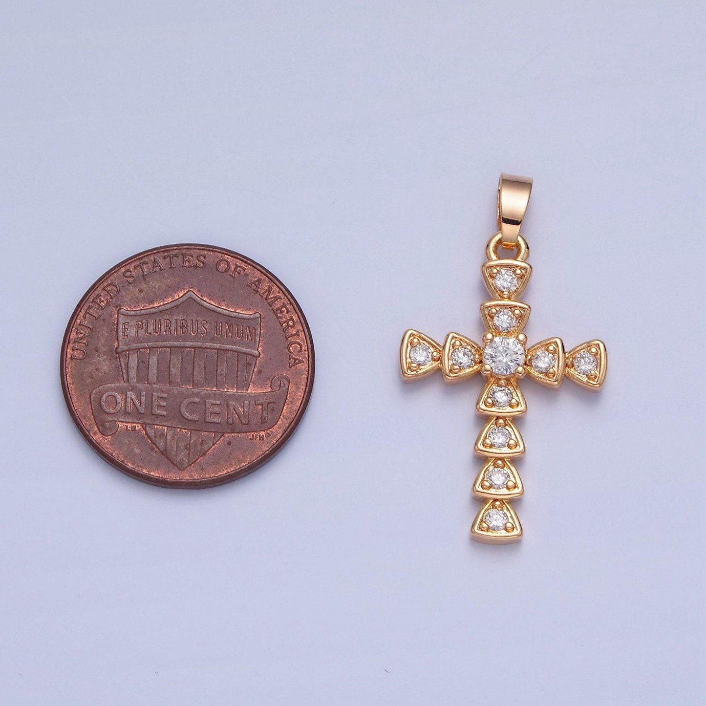 16k gold filled cz cross charm pendant, gold fancy cross with cubic zirconia stone for religious minimalist layering pendant | h-084