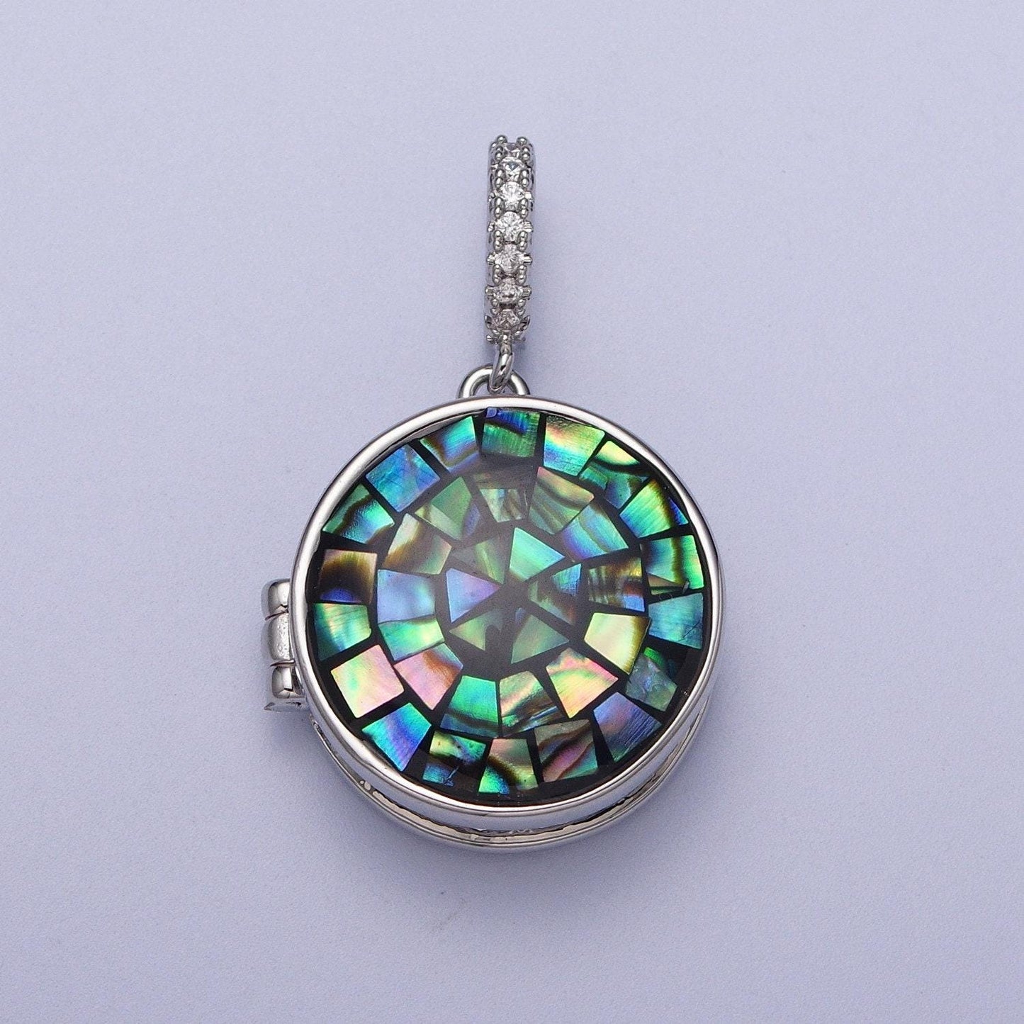 Silver virgin mary pendant marian cross black, green, pink, white, green shell opal round locket pendant | h044 h052 h060 h066 h073