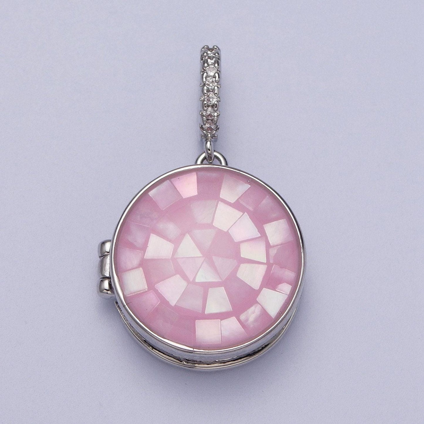 Silver virgin mary pendant marian cross black, green, pink, white, green shell opal round locket pendant | h044 h052 h060 h066 h073
