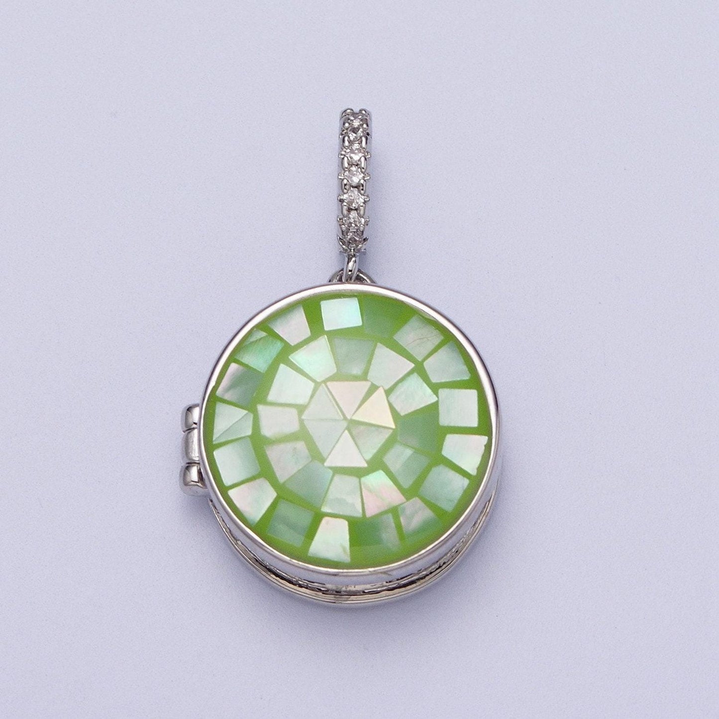 Silver virgin mary pendant marian cross black, green, pink, white, green shell opal round locket pendant | h044 h052 h060 h066 h073