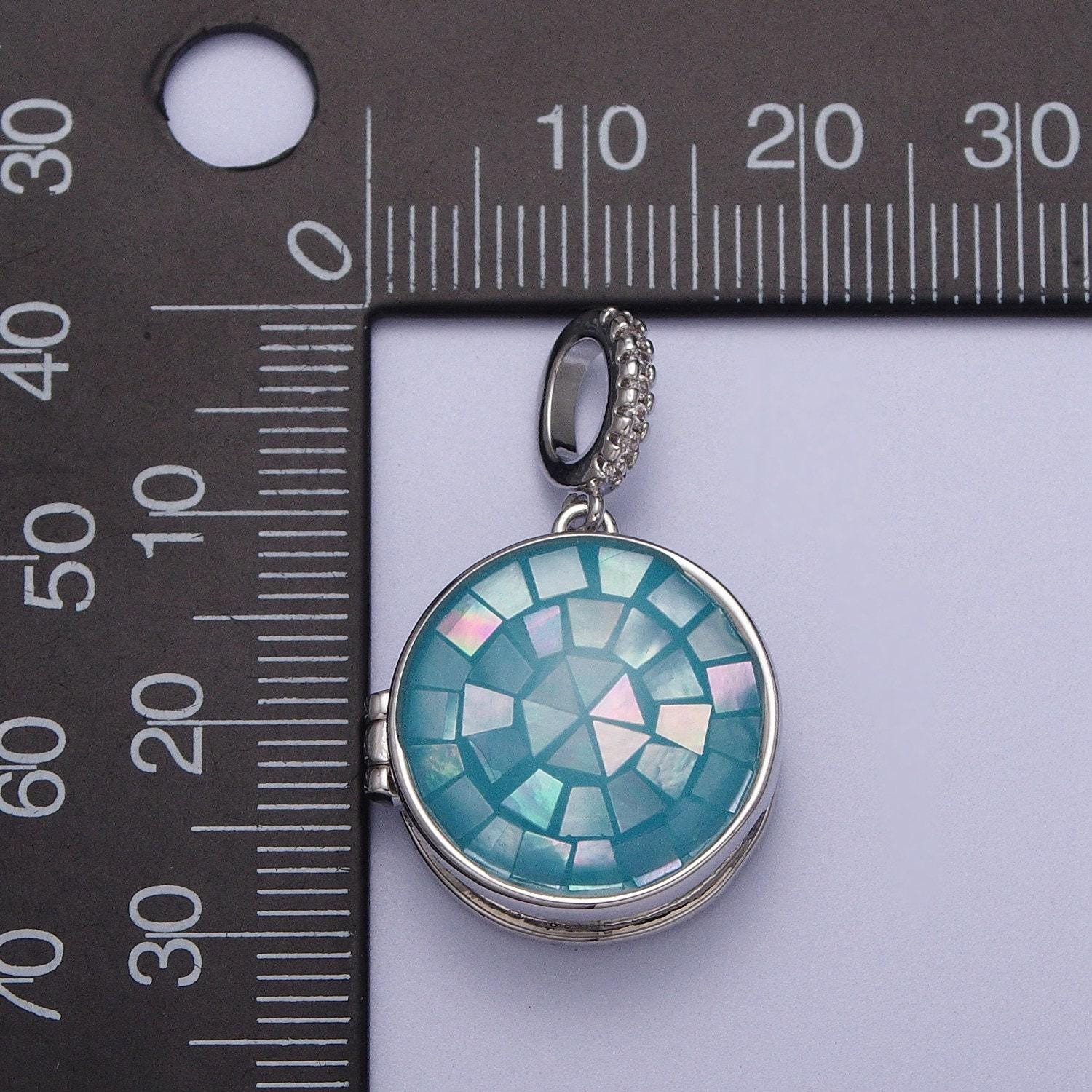 Silver virgin mary pendant marian cross black, green, pink, white, green shell opal round locket pendant | h044 h052 h060 h066 h073