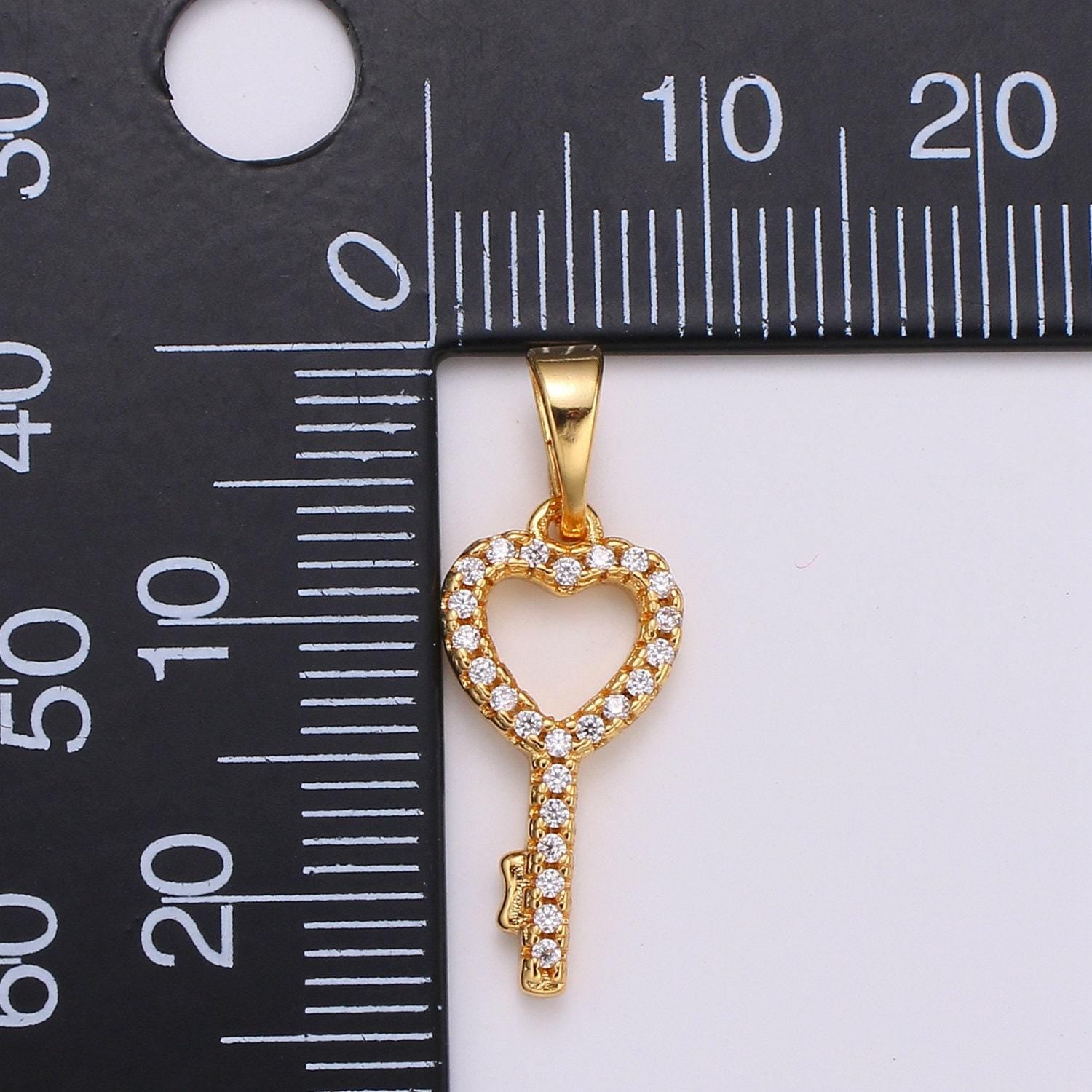 Dainty key charm 24k gold filled micro pave cz pendant for bracelet necklace earring component h-053