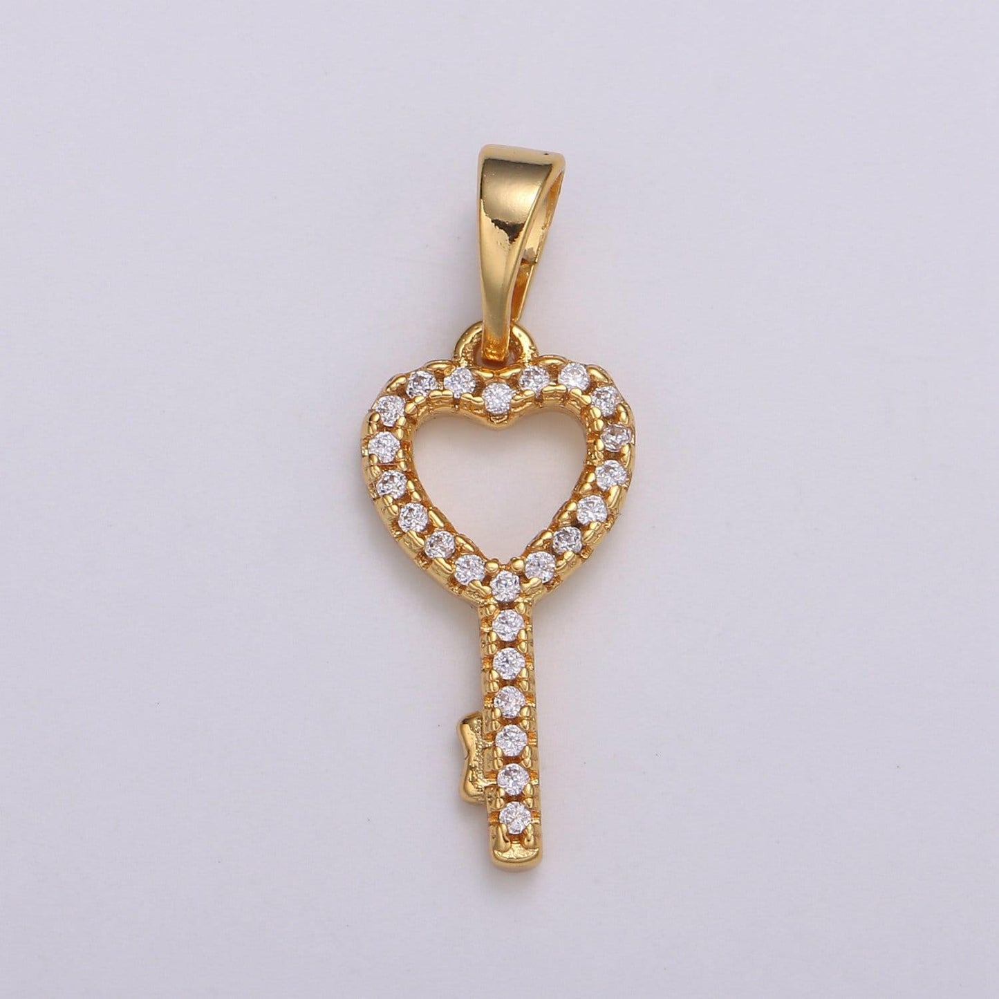 1pc 24k gold micro pave cz heart key pendant charm, micro pave cz key pendant charm, key pendant, for diy jewelry, h053