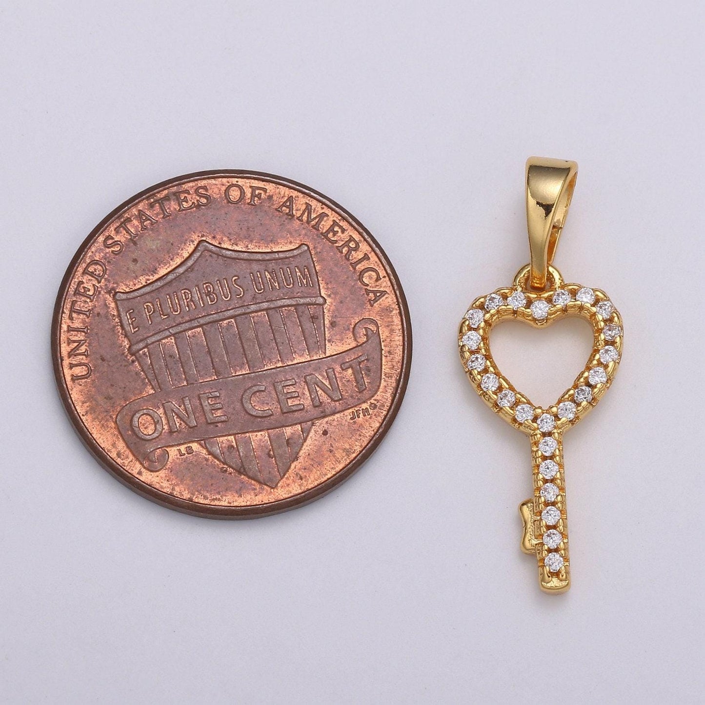 1pc 24k gold micro pave cz heart key pendant charm, micro pave cz key pendant charm, key pendant, for diy jewelry, h053
