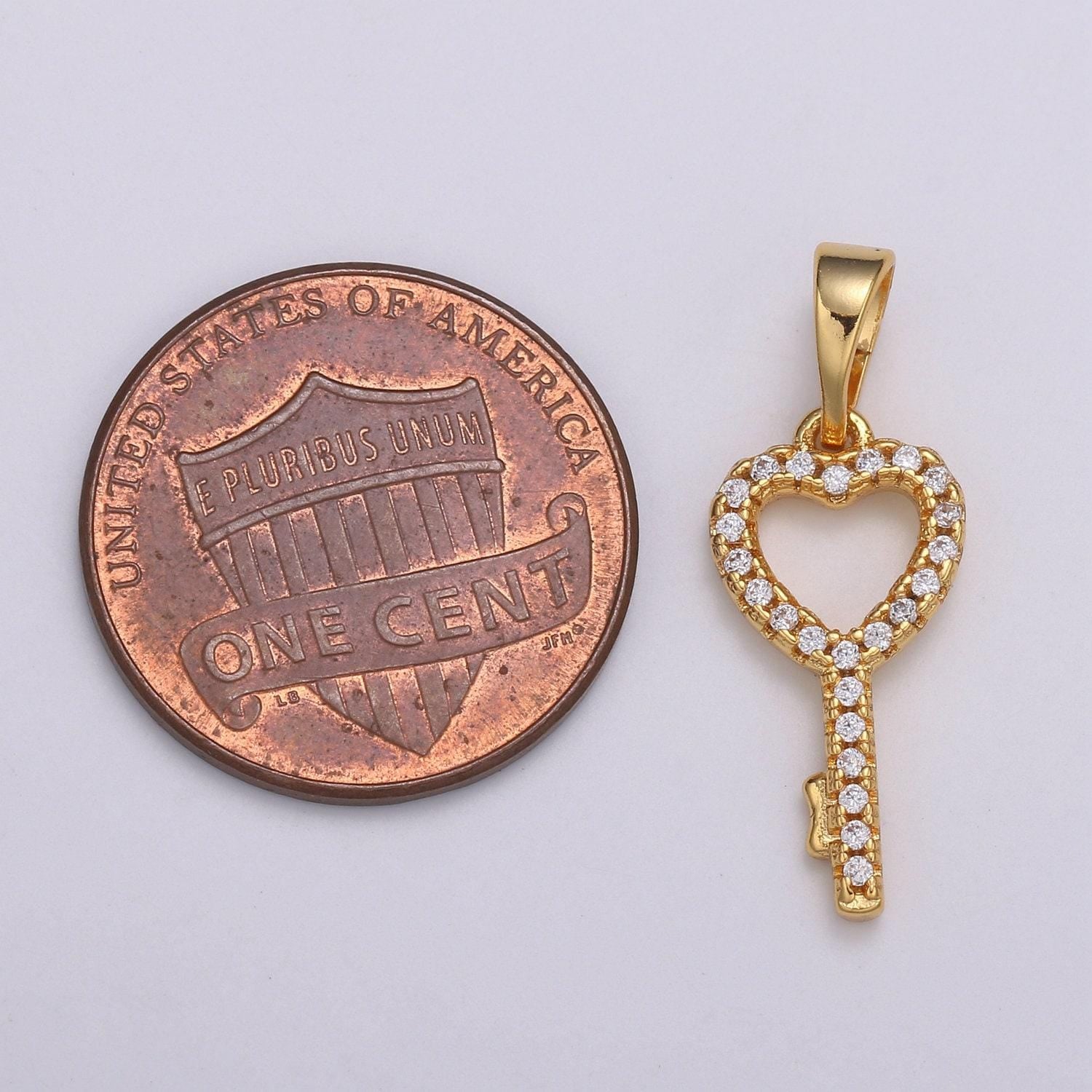 1pc 24k gold micro pave cz heart key pendant charm, micro pave cz key pendant charm, key pendant, for diy jewelry, h053