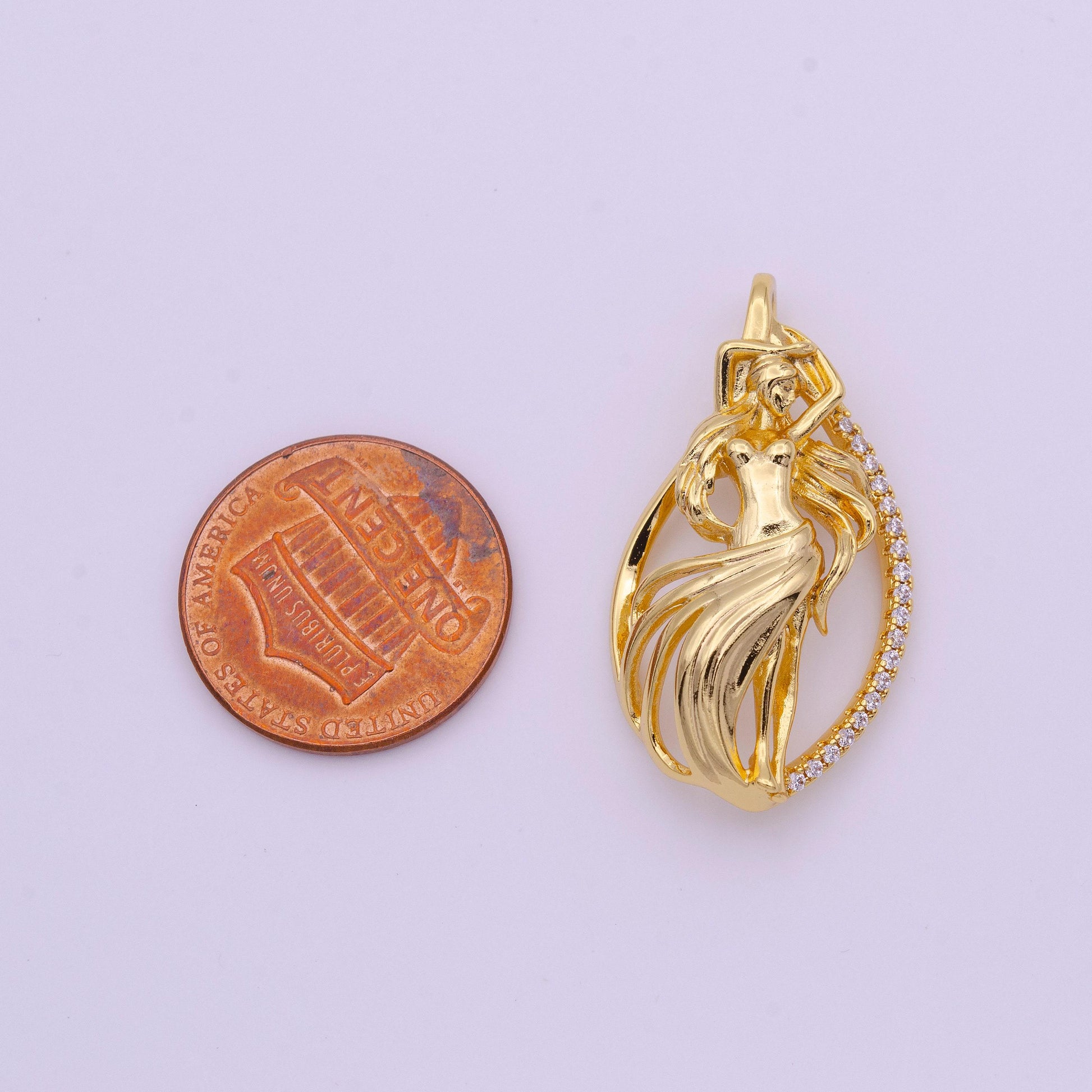 Gold art nouveau goddess pendant beautiful mother princess charm for necklace h-047