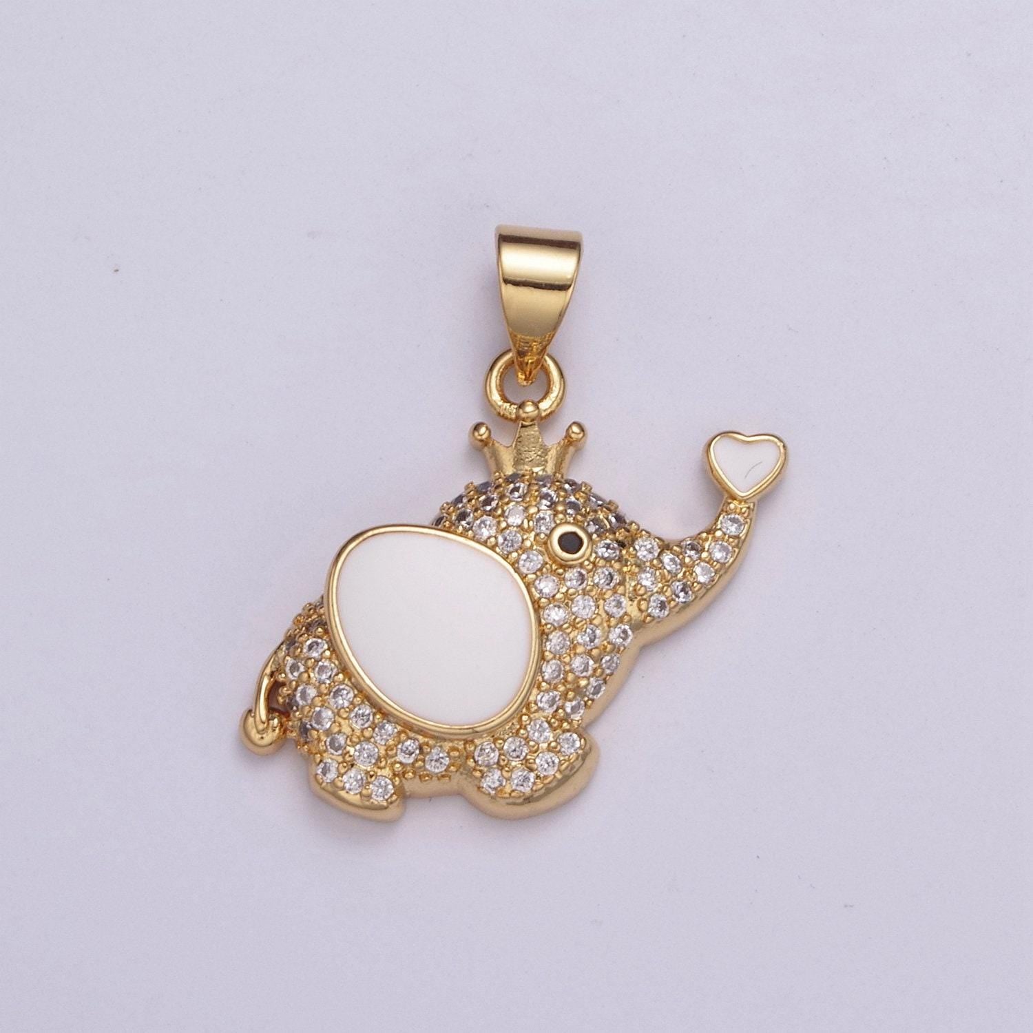 1pc gold red enamelz cz elephant pendant charm, dainty white dumbo pendant charm, pendant, for animal kids jewelry h-045, h-046