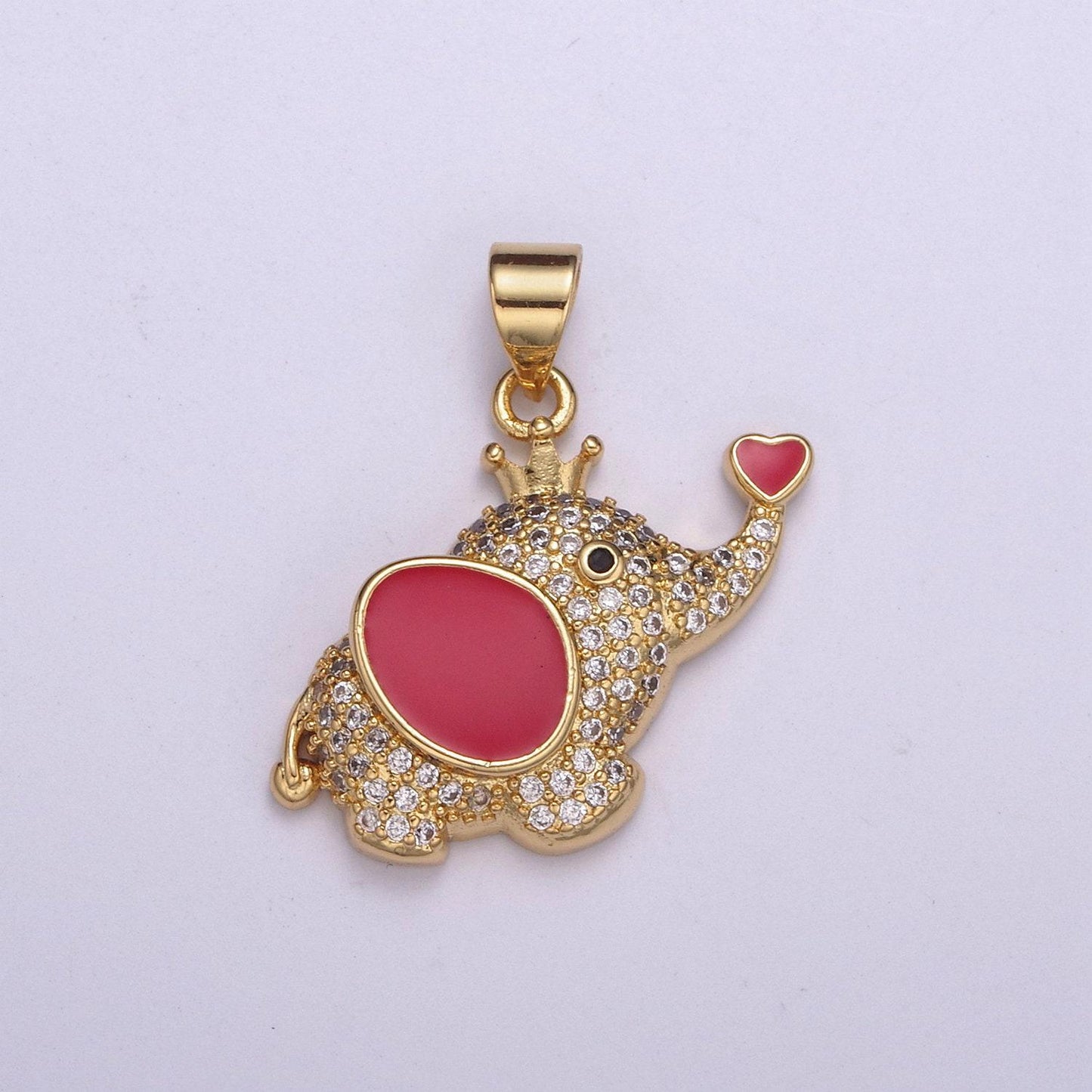 1pc gold red enamelz cz elephant pendant charm, dainty white dumbo pendant charm, pendant, for animal kids jewelry h-045, h-046